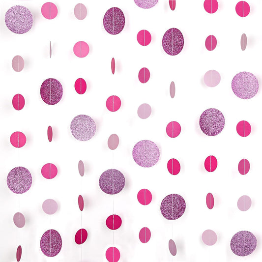 8 Pack Pink Glitter Dot Garland, Hanging Circle Streamers Banner, Backdrop Hanging Decorations for