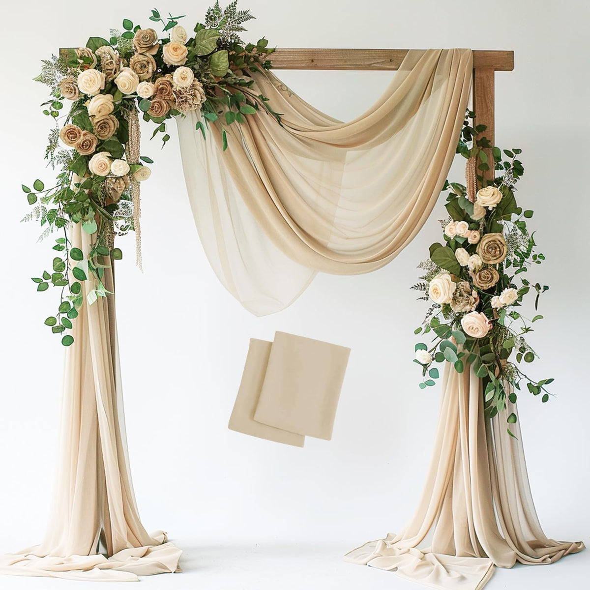 Wokceer Wedding Arch Draping Fabric 2 Panels 28.7" x 20FT Champagne Drapes Sheer Fabric Backdrop