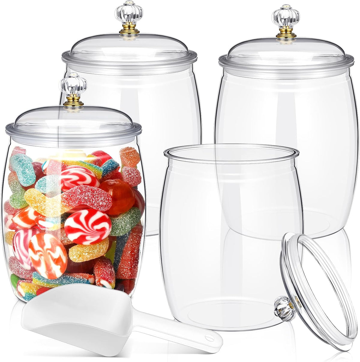 Nuogo 4 Pcs Plastic Candy and Cookie Jars with Lids Clear Cookie Container Candy Jars Large