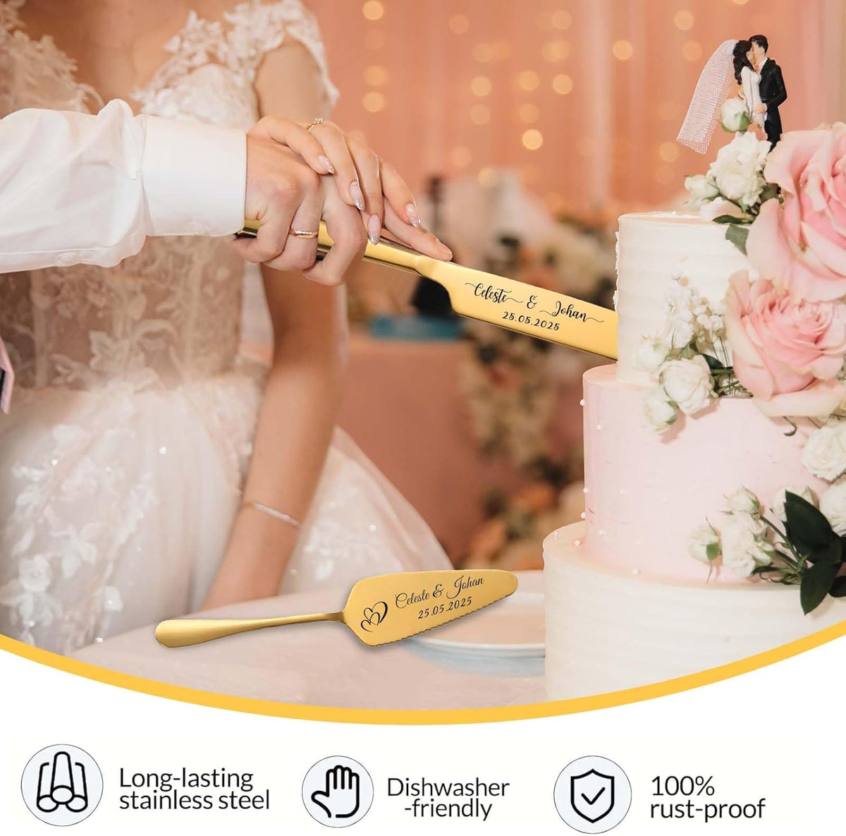 Personalized Wedding Cake Knife and Server Set Stainless Steel Cake Cutter Server Engraved Cake