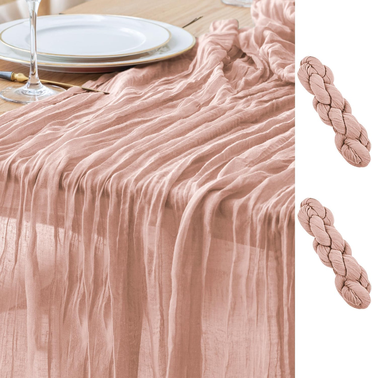 Asee'm 2pcs Cheesecloth Table Runner 120 Inches Dusty Pink Boho Gauze Cheese Cloth Runner 10FT