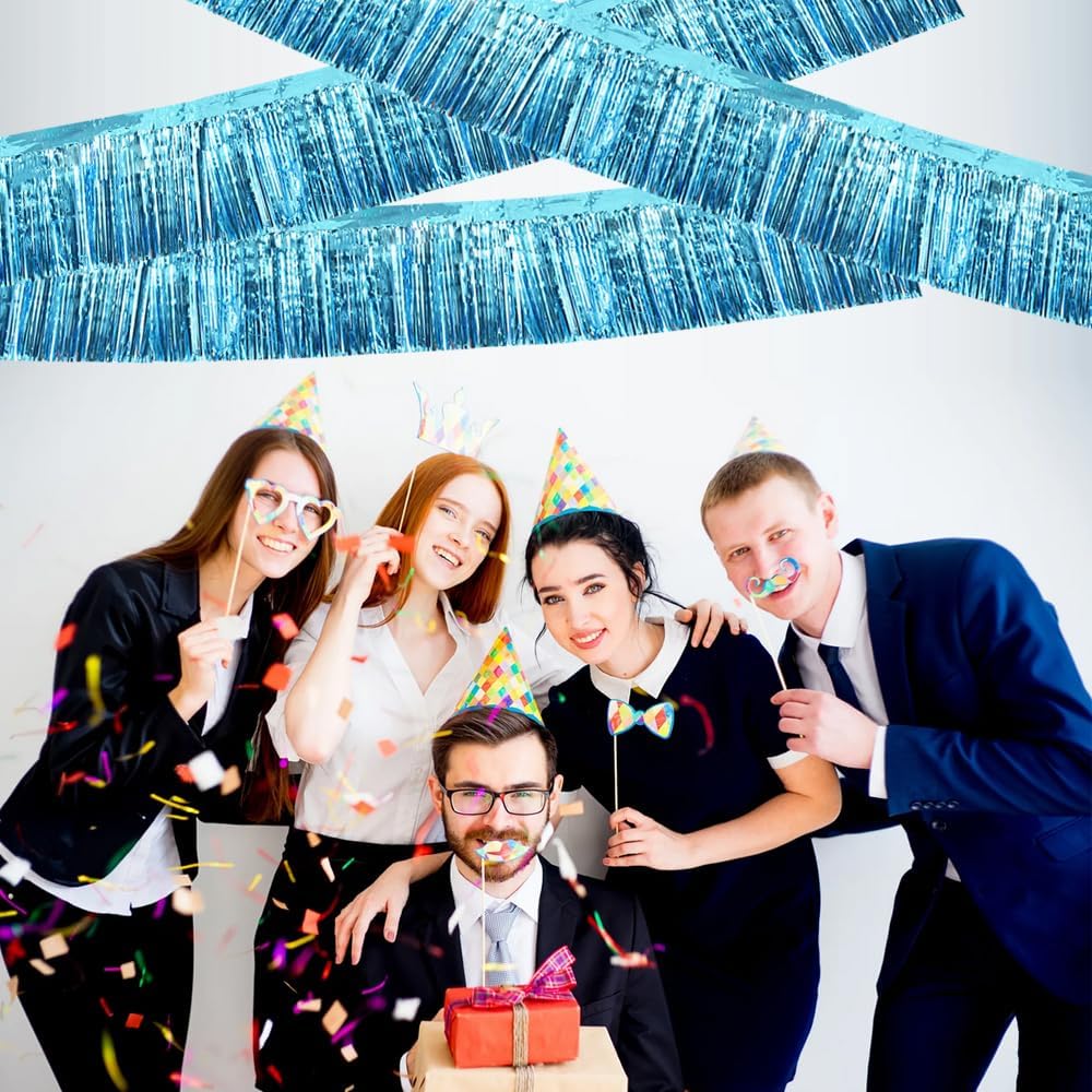 BEISHIDA 3 Packs Metallic Foil Fringe Garland Baby Blue Wall Hanging Tinsel Fringe Banners for Car
