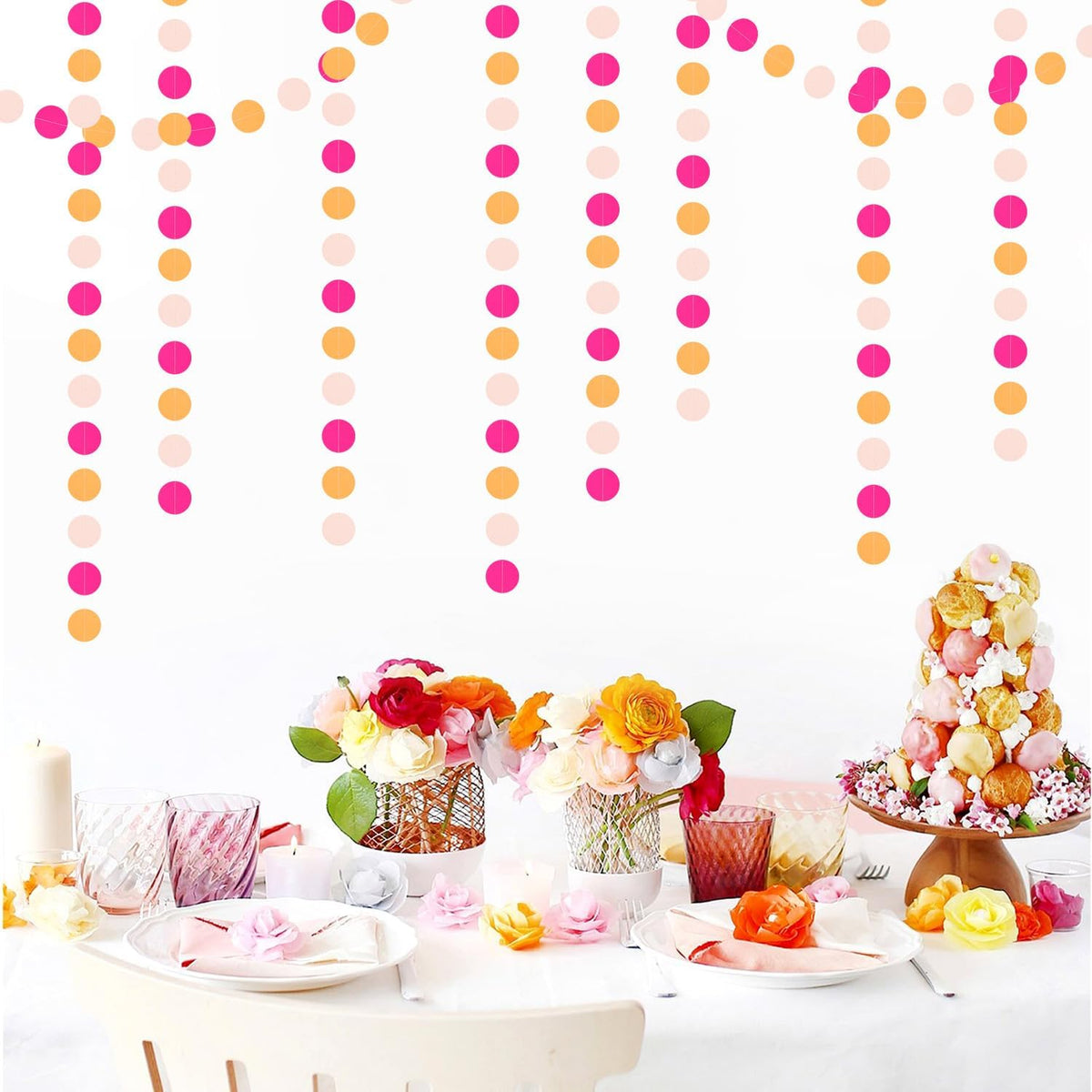 Hot-Pink Burnt-Orange Fall Party-Decorations Garland - 64Ft Birthday Baby Shower Paper Streamers
