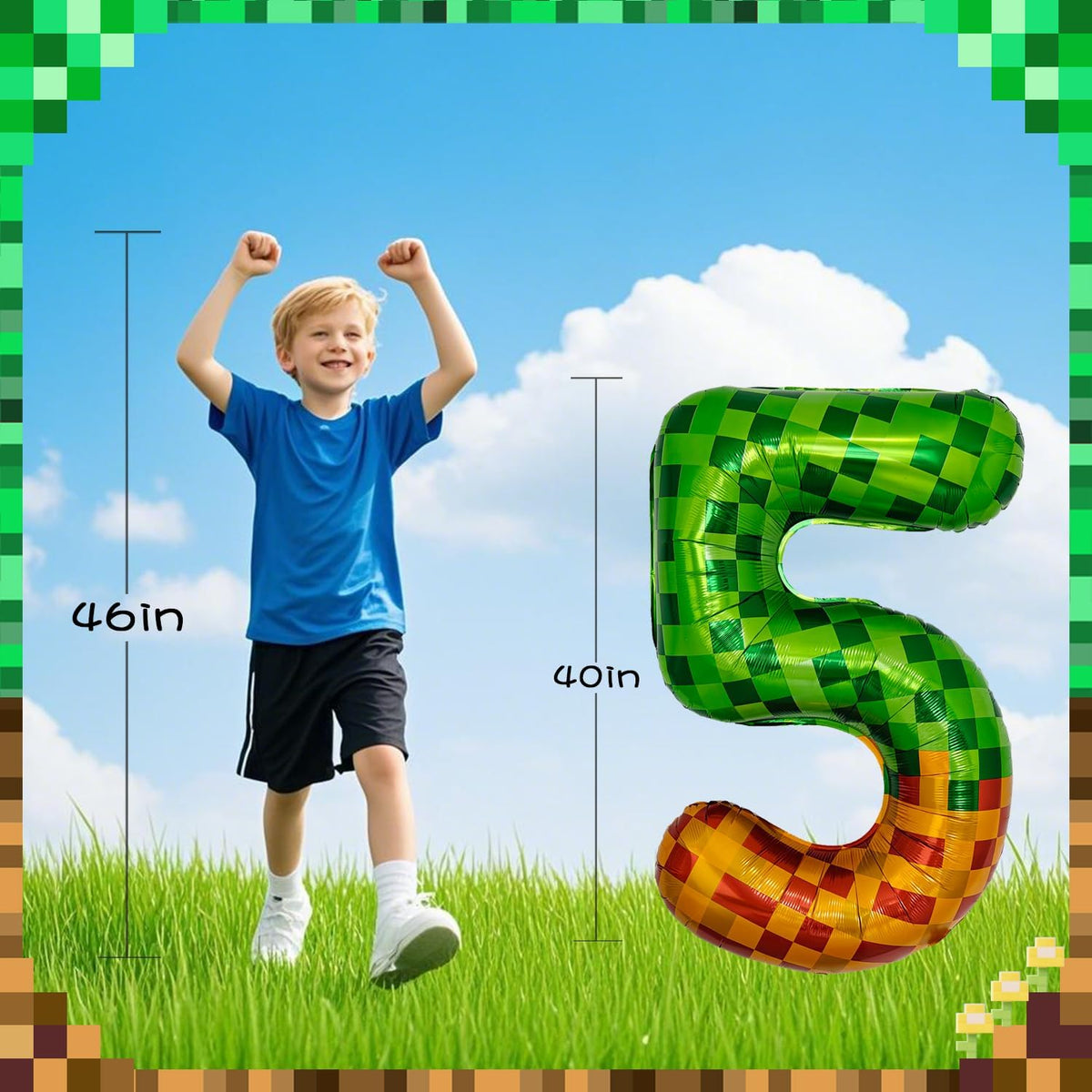 Pixel & TNT Theme 40in Giant Number Balloons - Foil Mylar Birthday Party Decorations for Kids