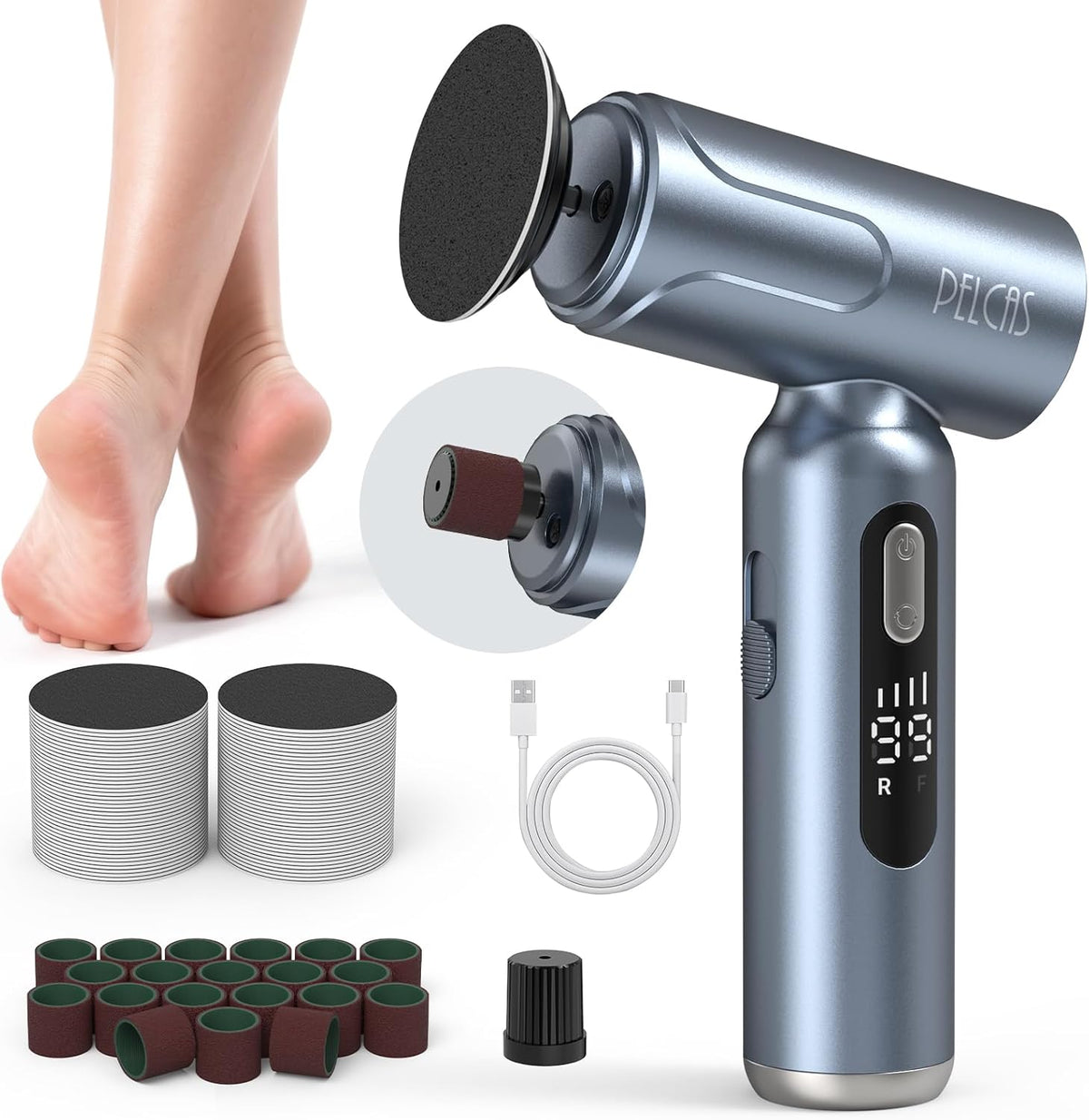 PELCAS Electric Foot Callus Remover with LED Screen, Upgraded Electric Foot File, 2 in 1 Manicure &