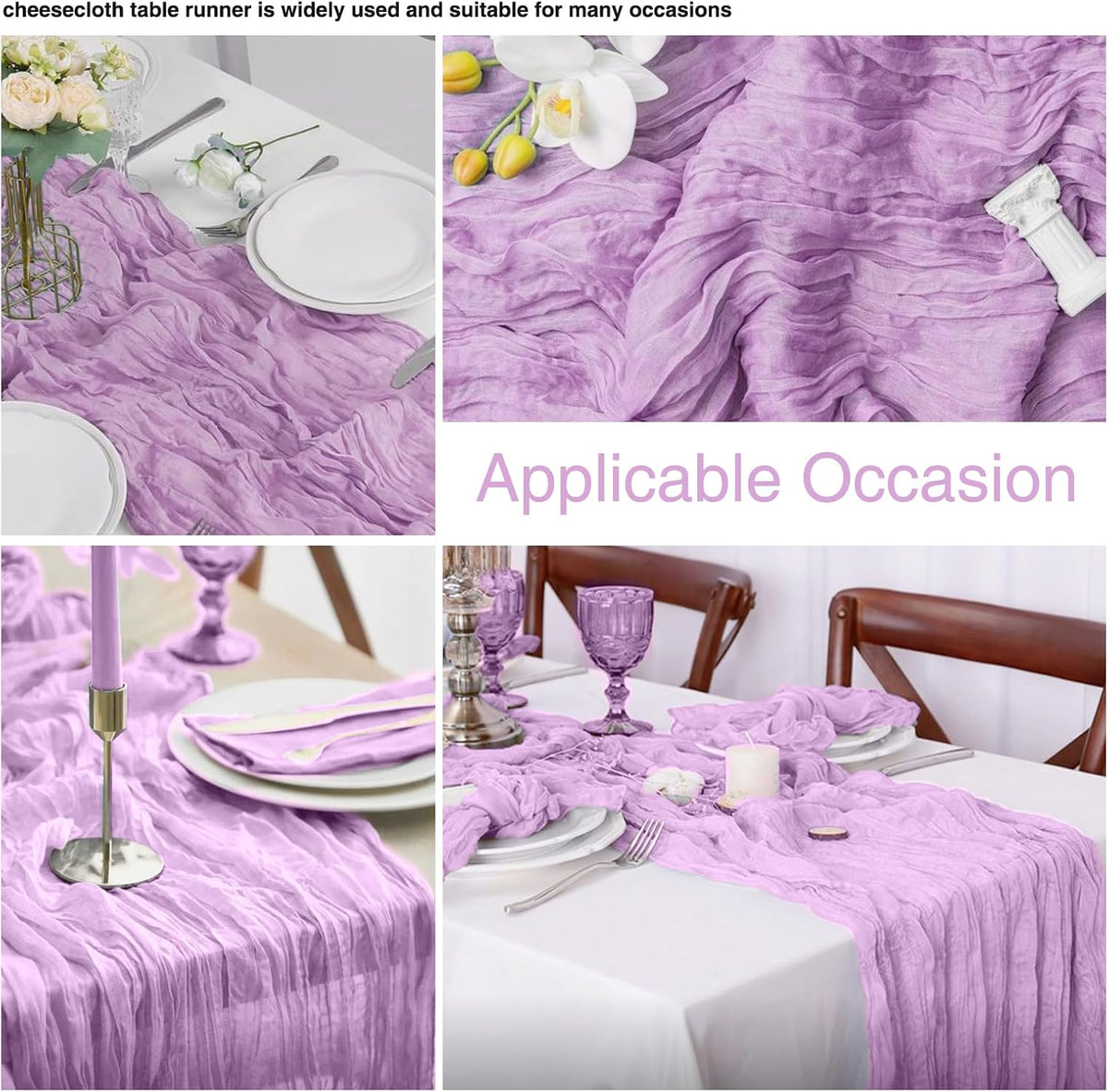 6 Pack Lavender Cheesecloth Table Runner 21x120 Inch Boho Wrinkled Sheer Romantic Gauze Decor for