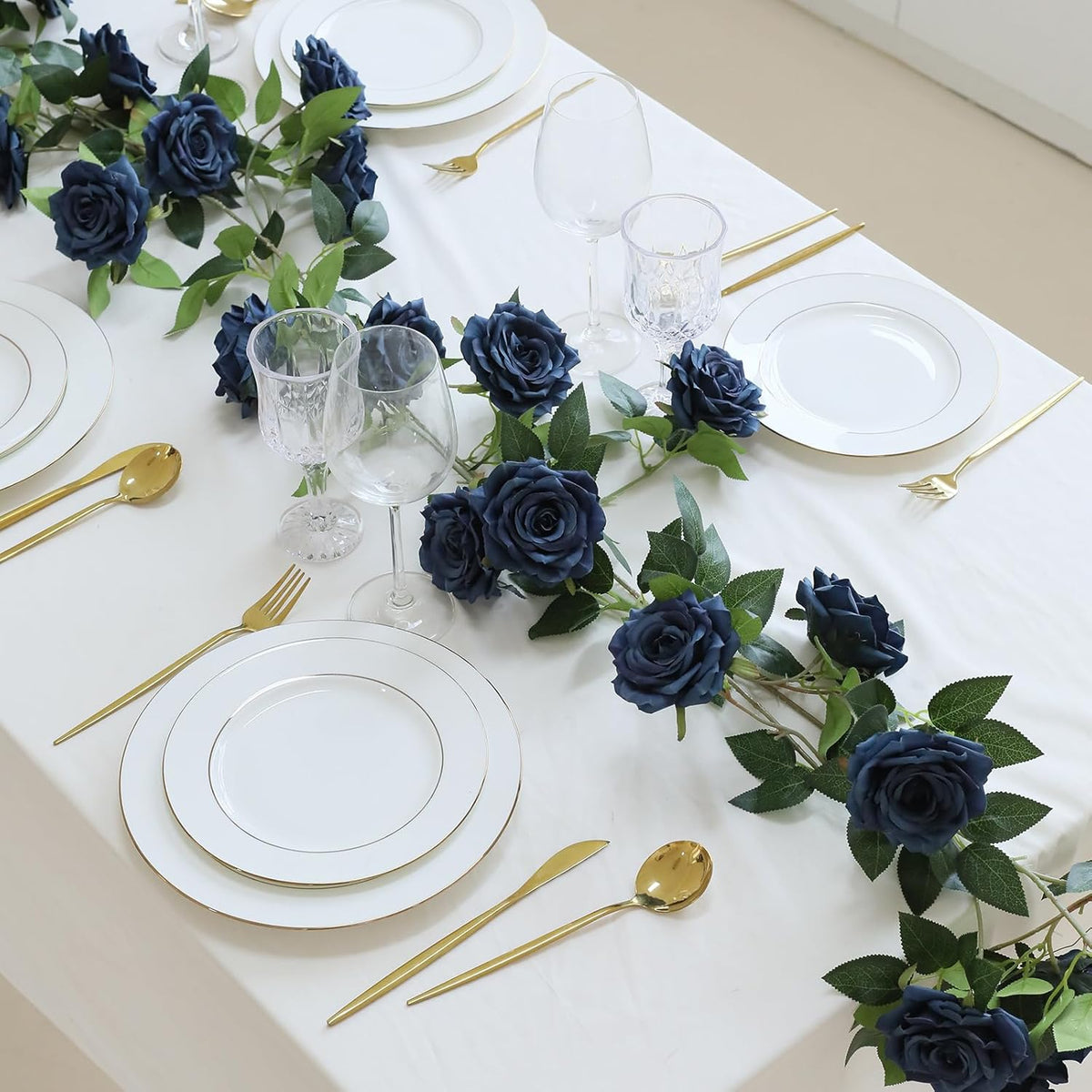 2 Strands 73'' Artificial Silk Rose Flower Vines Garland, Fake Roses Floral Green Leaves Hanging