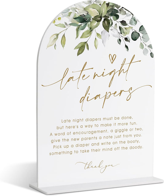 Late Night Diapers Sign, Greenery Gold Baby Shower Sign, Dirty Diaper Game, Neutral Baby Shower