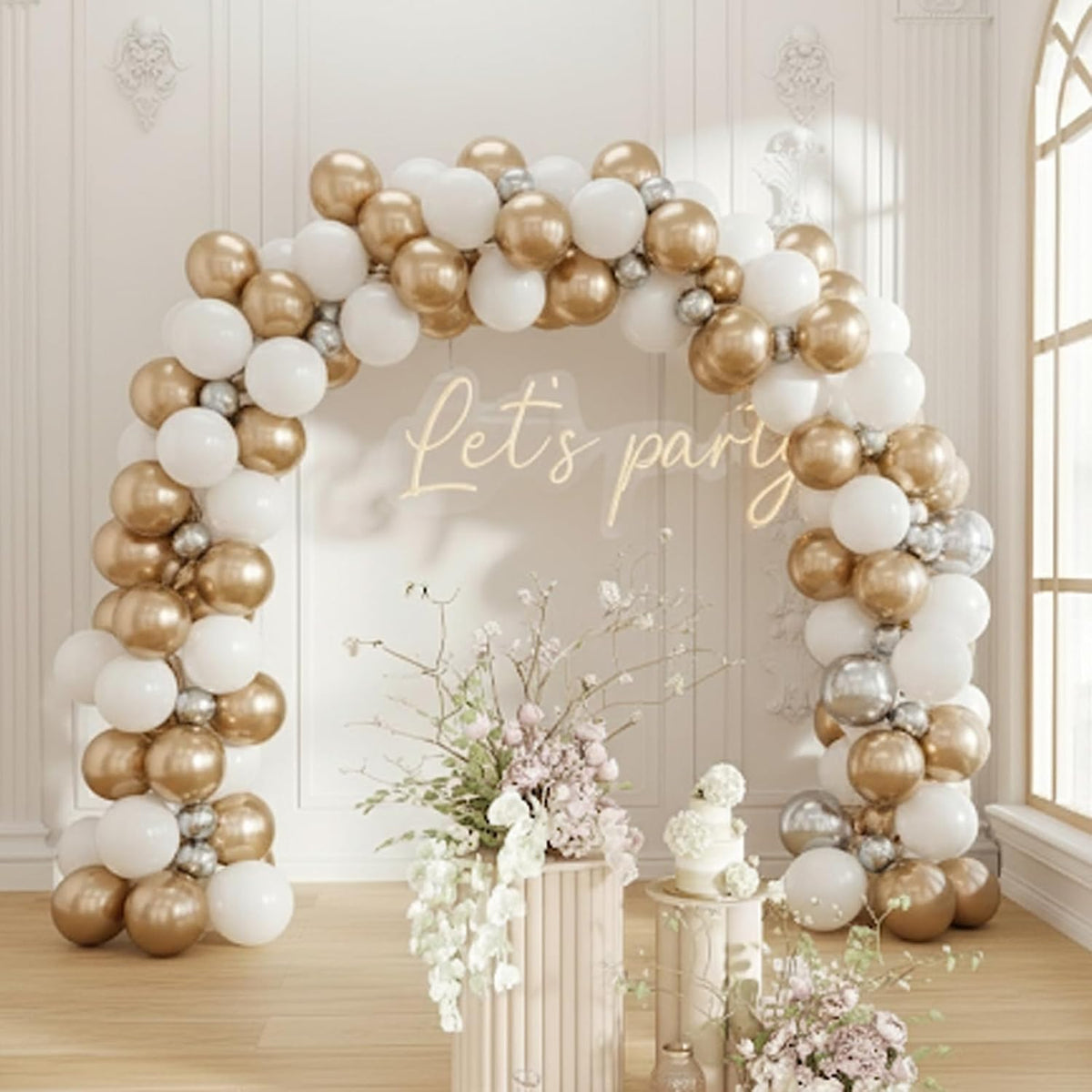 Beige White Pearl Balloons, 50PCS Nude Metallic Champagne Gold Cream White Double Stuffed Balloon