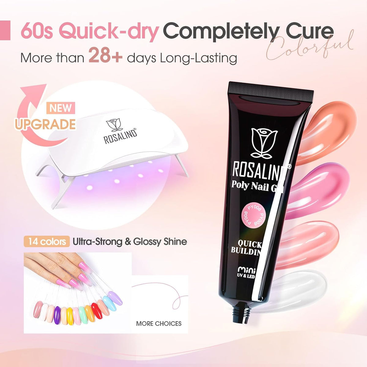 ROSALIND Poly Nail Gel Kit -14 Colors +72 Nail Art Accessories kit Nude Pink Poly Nails Gel Kit
