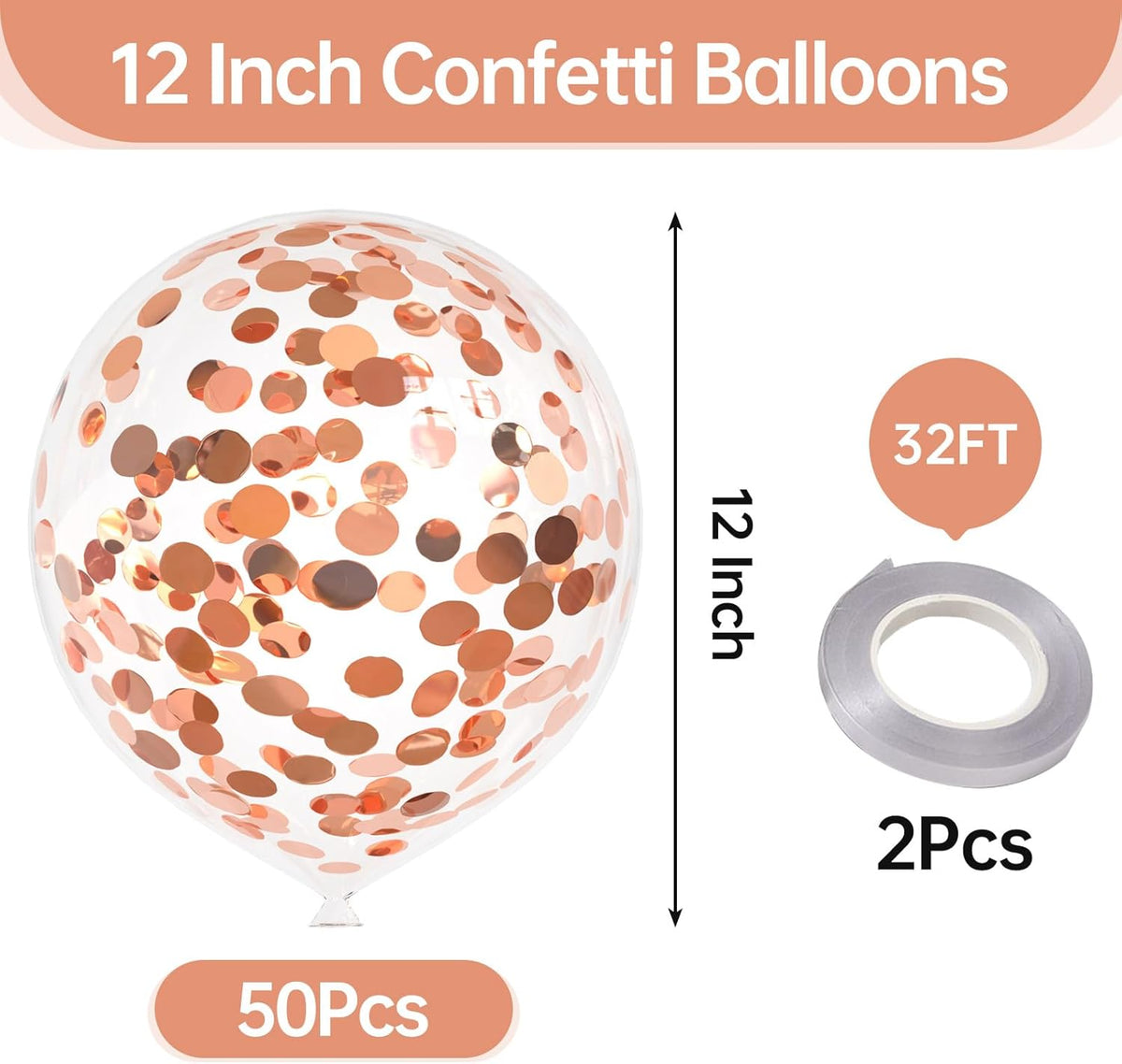 50pcs Rose Gold Foil Confetti Balloons,12 inch Latex Balloon with Rose Gold Confetti Inside for