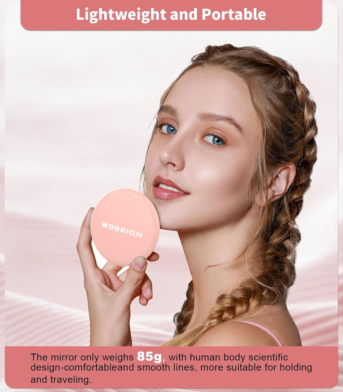 Wobsion Compact Travel Mirror - 1x/10x Magnification, Handheld 2-Sided, Perfect for Purses &