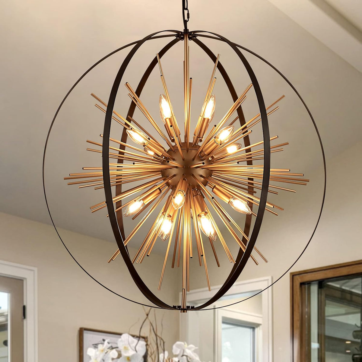 31.5" Black Gold 16-Light Globe Sputnik Chandelier Modern Industrial Adjustable Hanging Ceiling