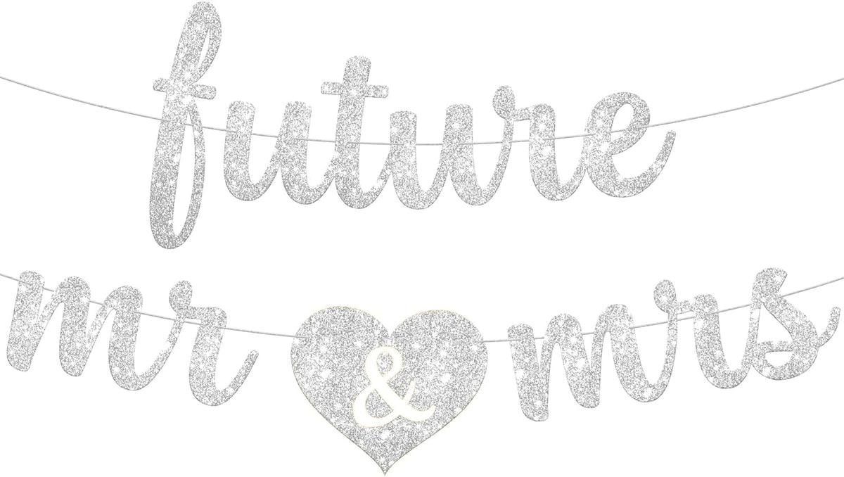 KatchOn, Silver Glitter Future Mr & Mrs Banner - 10 Feet, Pre-Strung, No DIY | Future Mr and Mrs