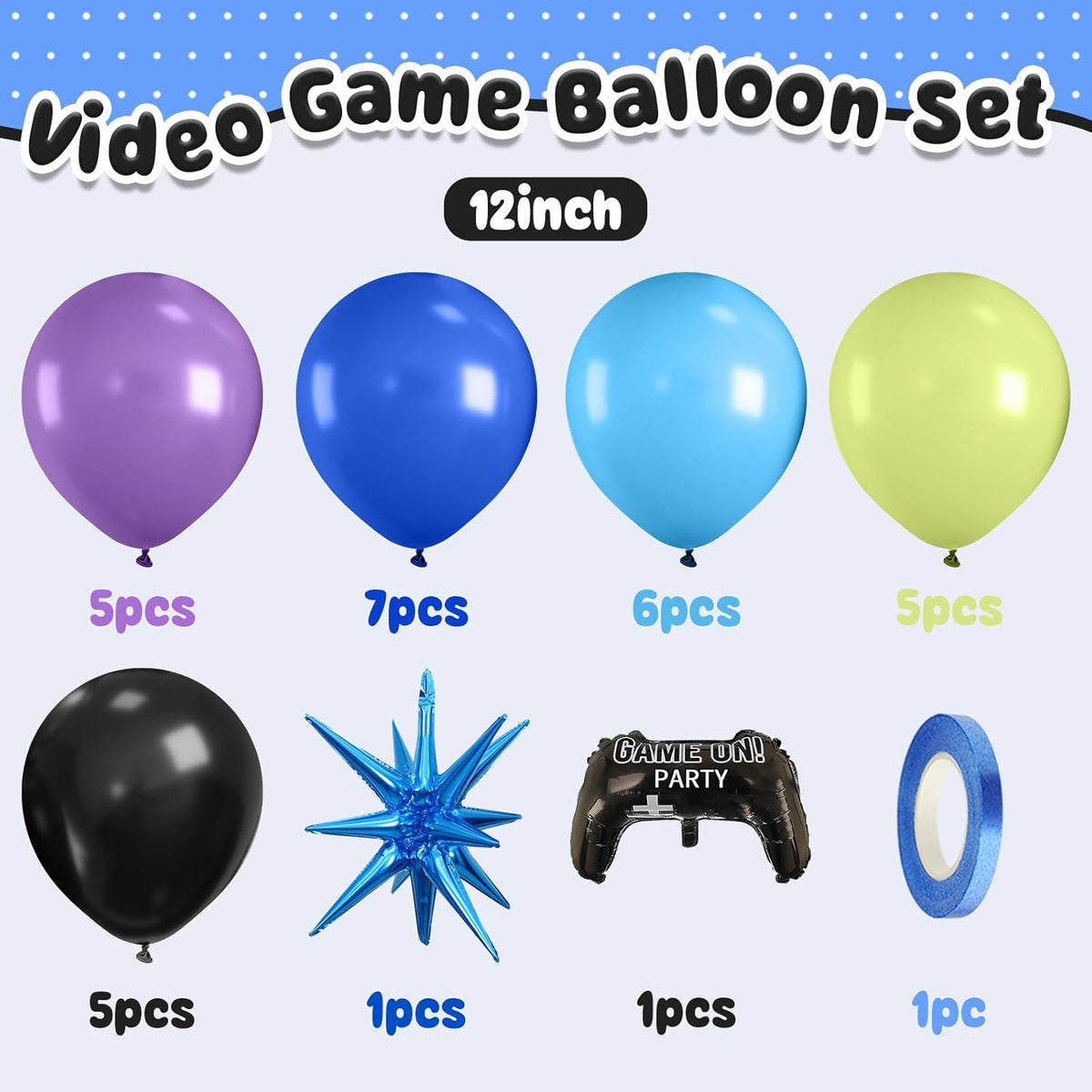 Video Game Balloons,12 Inch Purple Green Black Video Theme Latex Balloon for Teens Boys Men