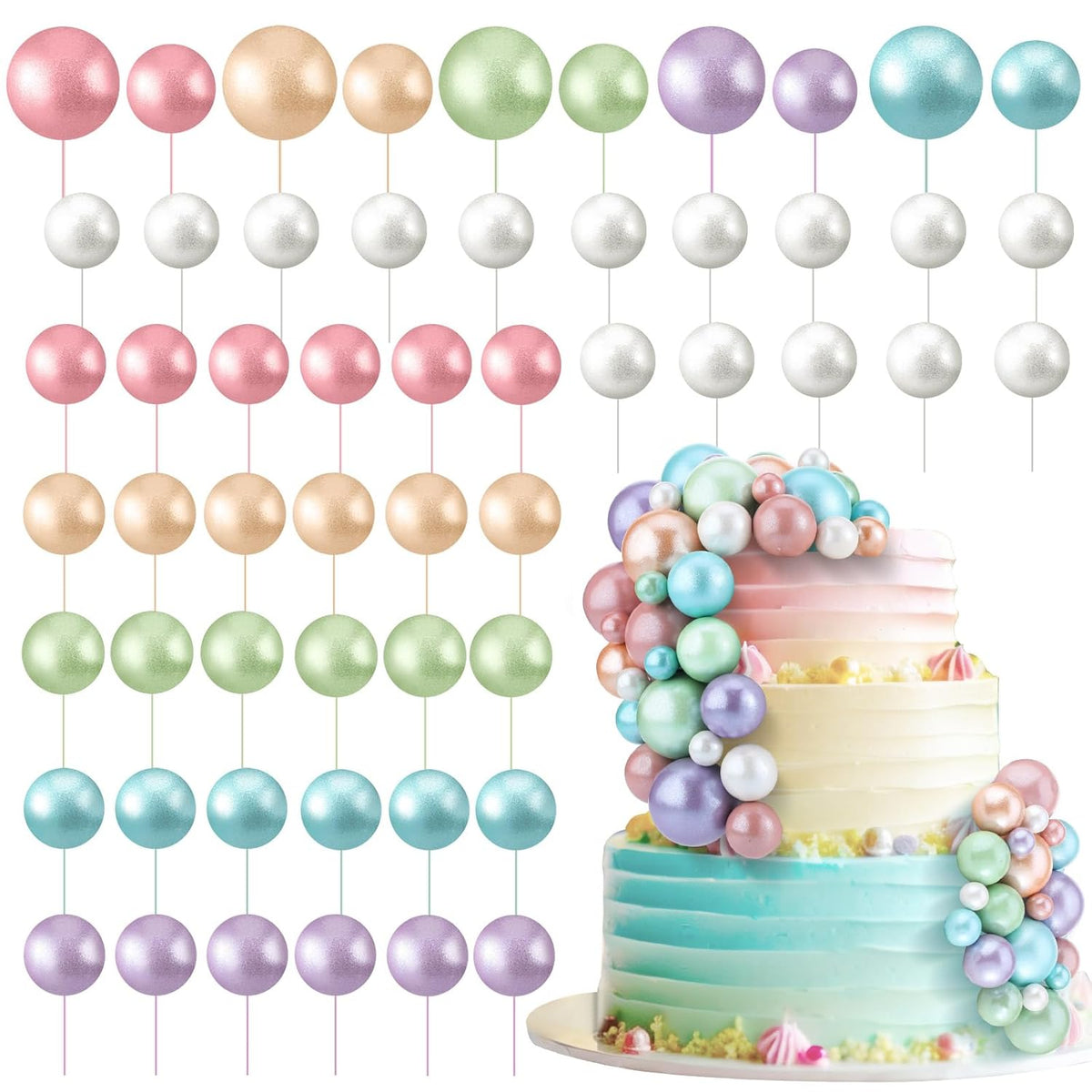 108 Pcs Balls Cake Topper DIY Cupcake Insert Foam Balloons for Cake Baking Wedding Anniversary