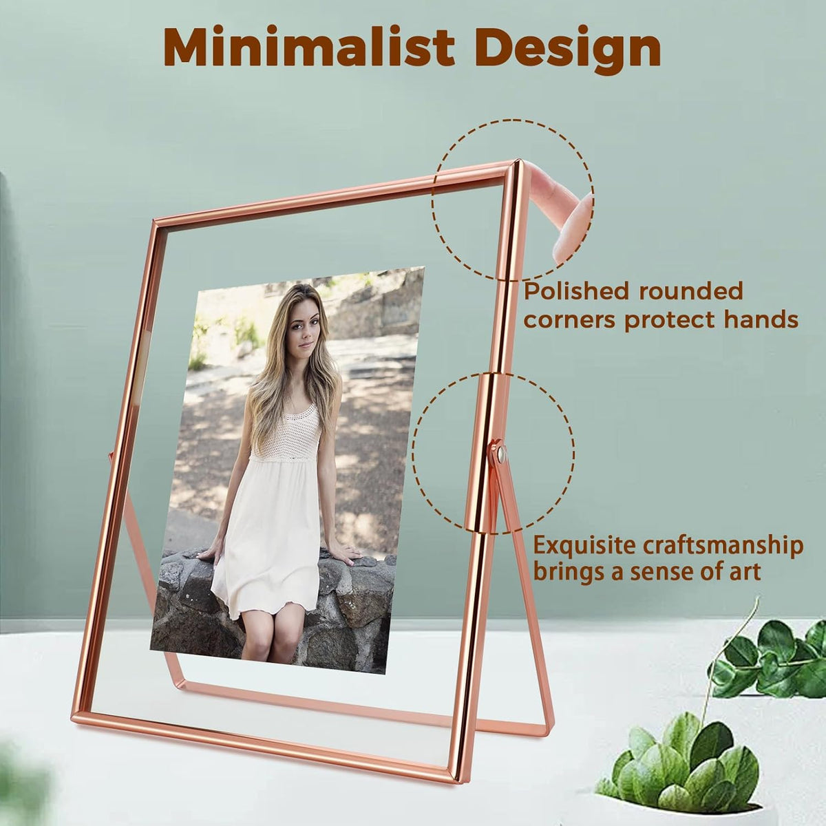 Rose Gold Floating Frame, 8"x10", Vertical, For Picture 7x9, 6x8, 5x7, Tabletop Shelf Photo Frame