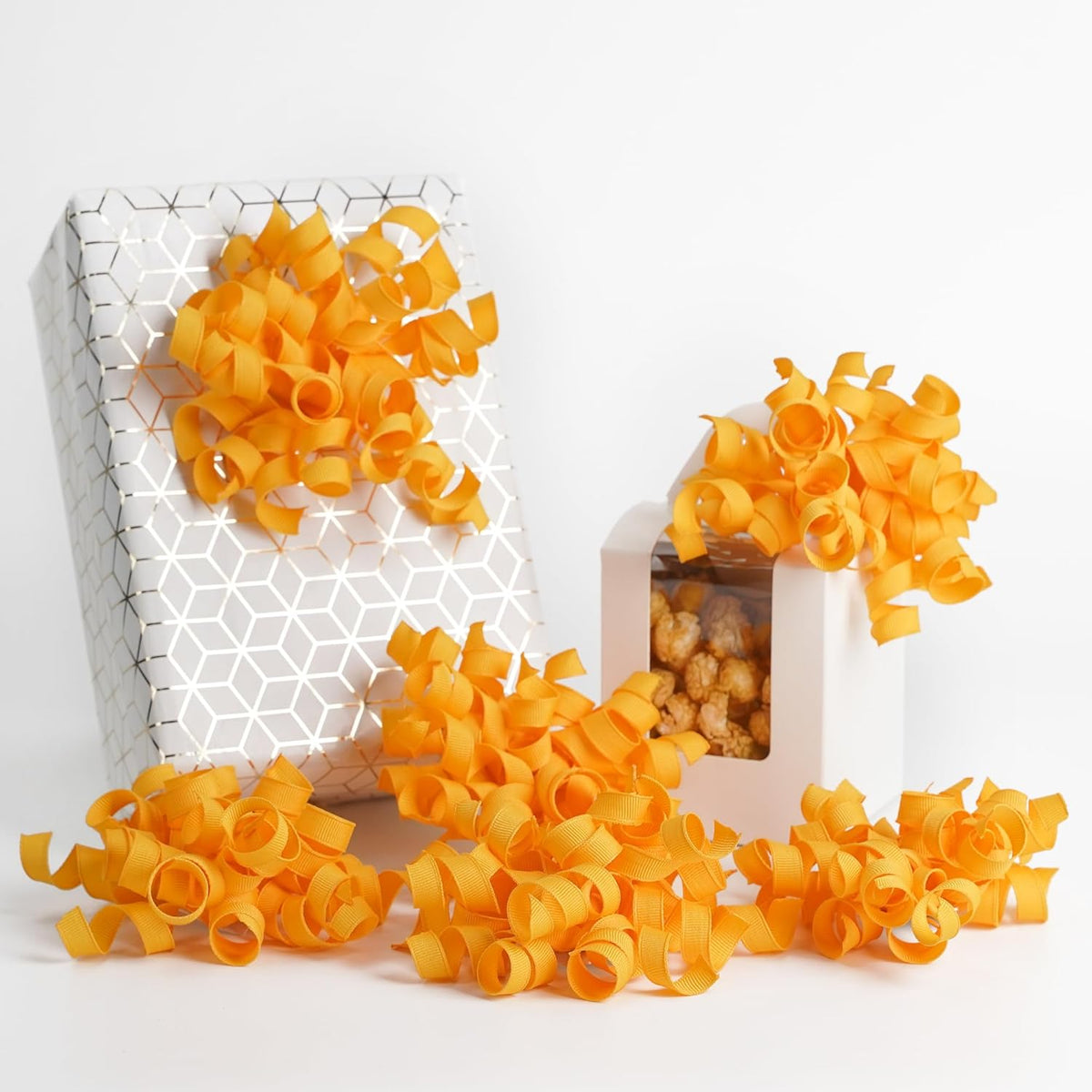 HUIHUANG Yellow Curly Ribbon Bows for Gift Wrapping, Yellow Gift Bows Self Adhesive Burst Gift Bows