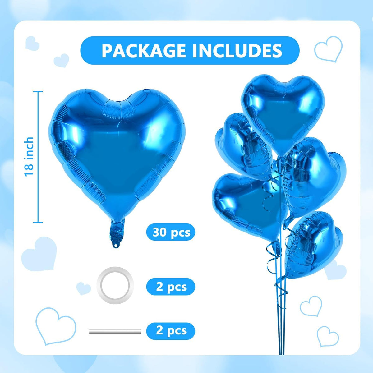 TONIFUL 30Pcs 18 Inch Blue Heart Balloons Blue Heart Shape Foil Mylar Balloons Decoration for