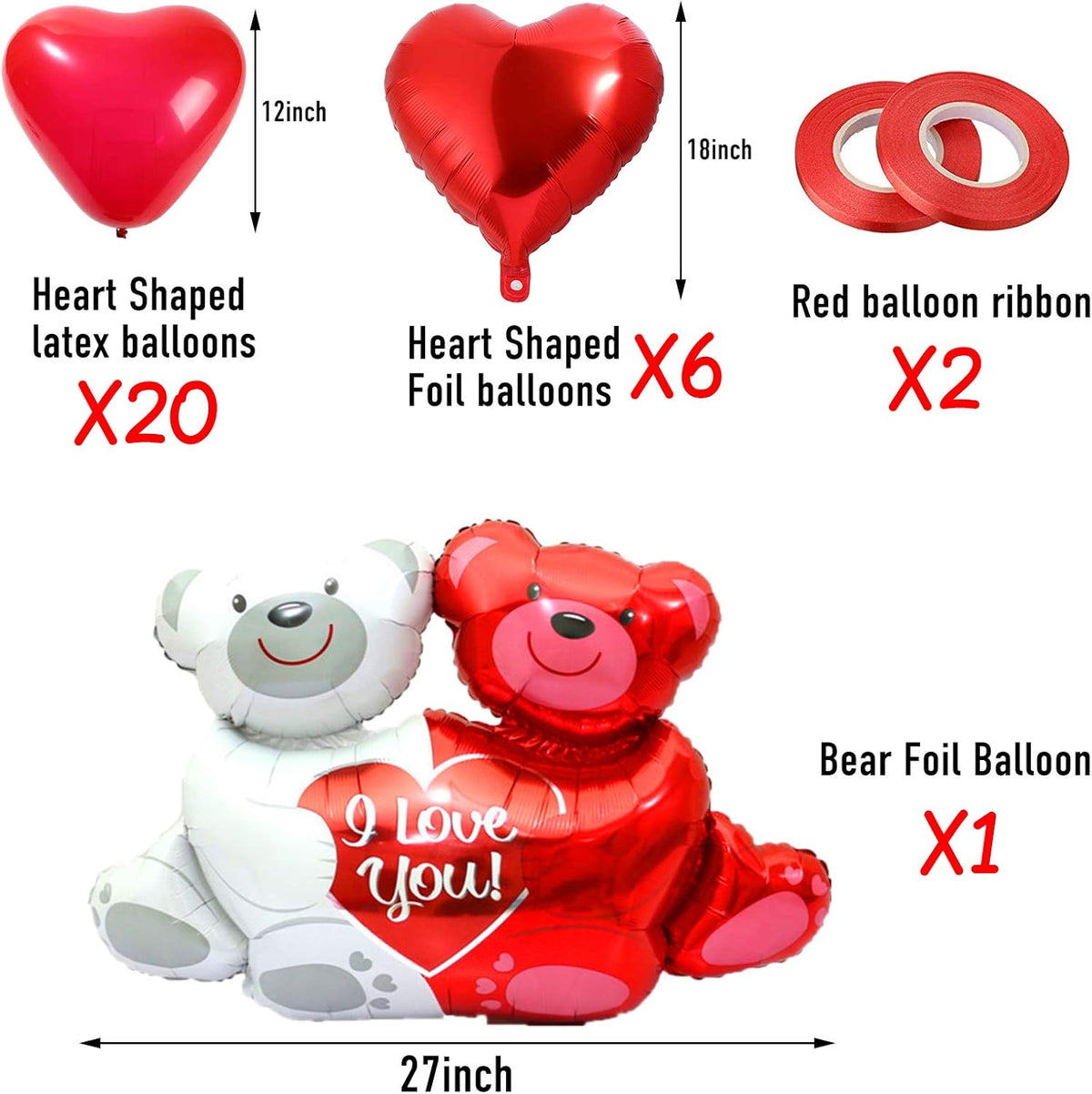 Rainmae I Love You Gold Balloons and Heart Balloons Kit with 1000 Pcs Dark-Red Silk Rose Petals
