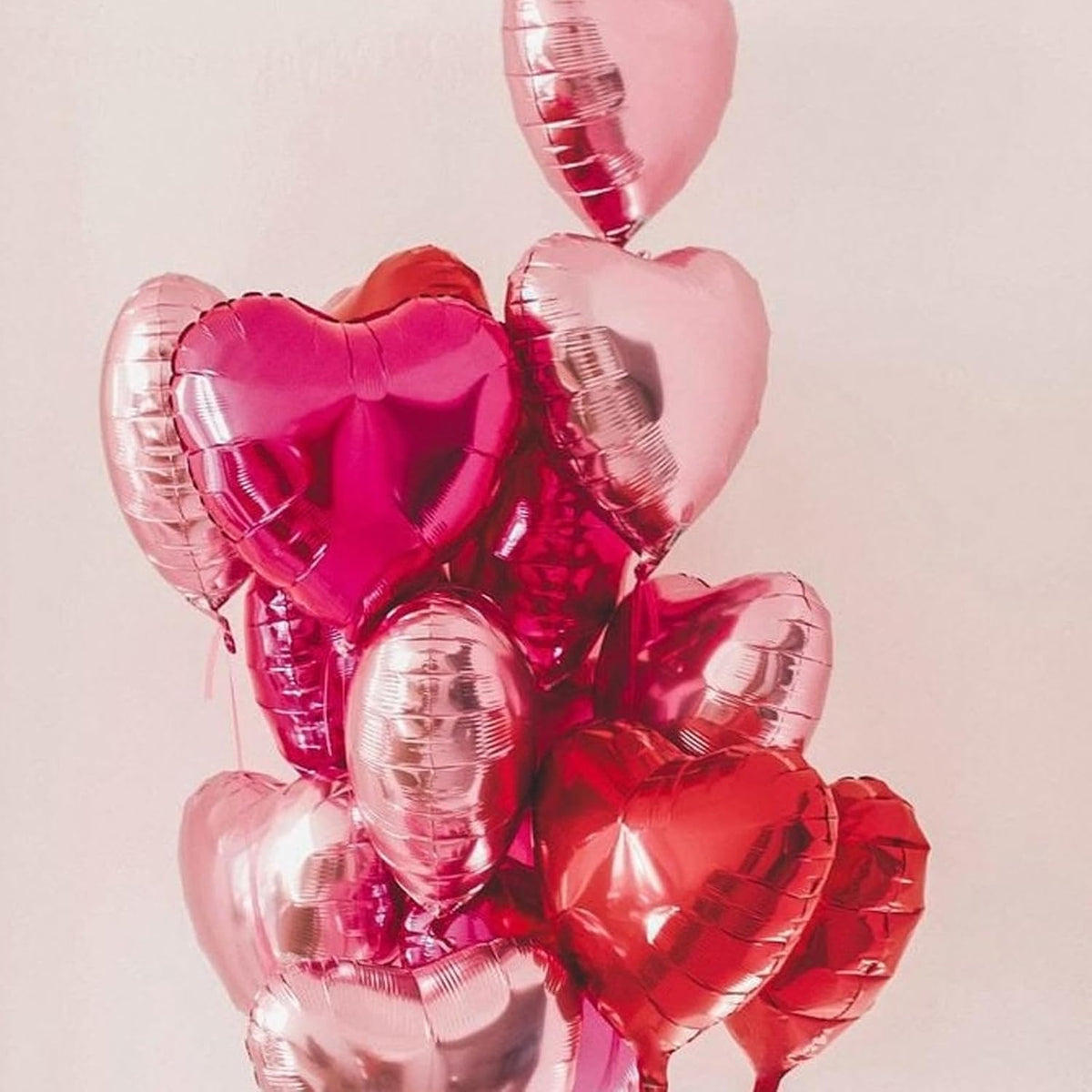 Pink Heart Balloons, 18 Inch Light Pink Heart Shape Balloons, 12PCS Rose Red and Hot Pink Helium