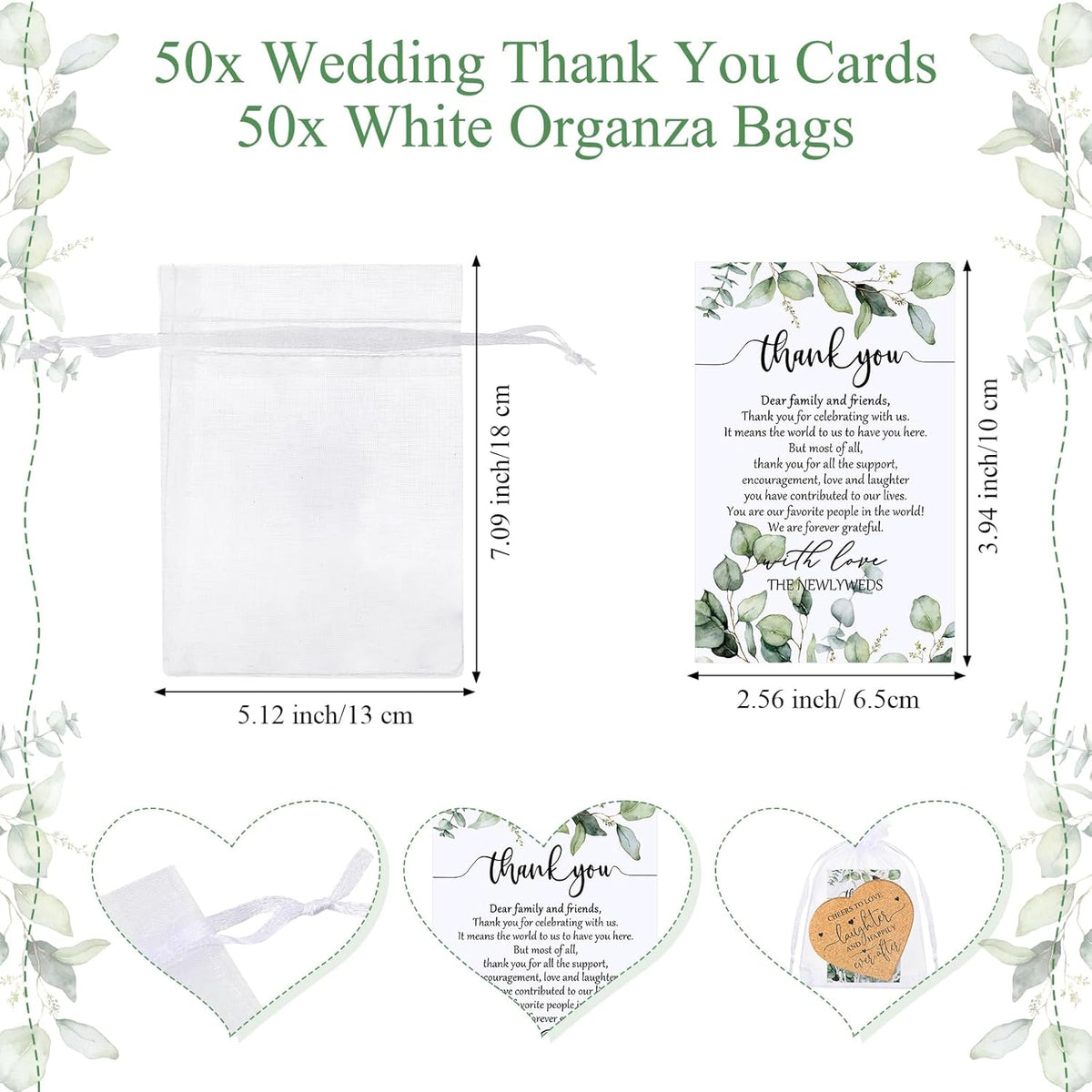 Uiifan 100 Set Wedding Favors for Guest Coaster Gifts Bulk Heart Shaped Coasters Thank You Cards