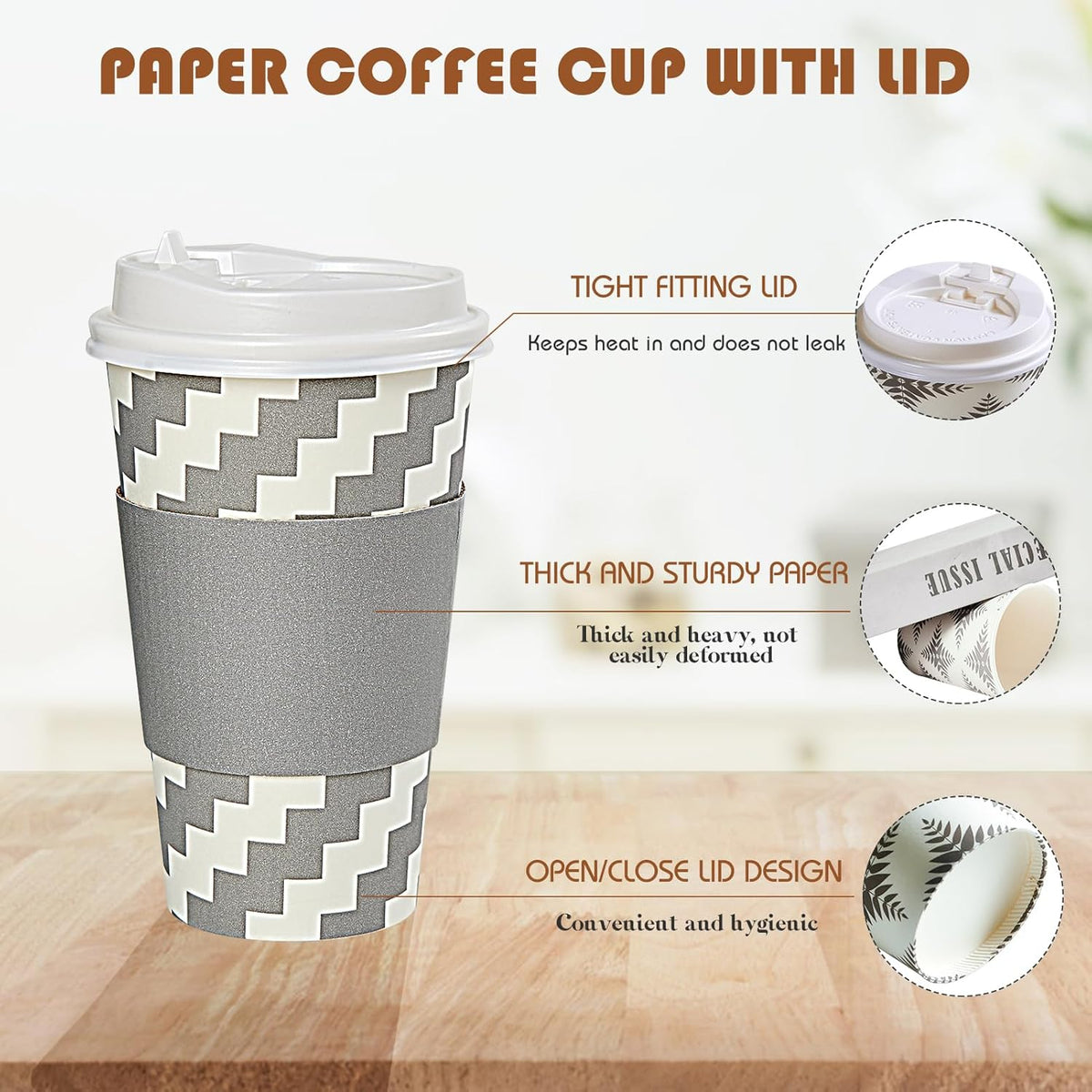 LITOPAK 100 Pack 16 oz Paper Coffee Cups, Disposable Coffee Cups with Lid, Sleeve, and Straws for