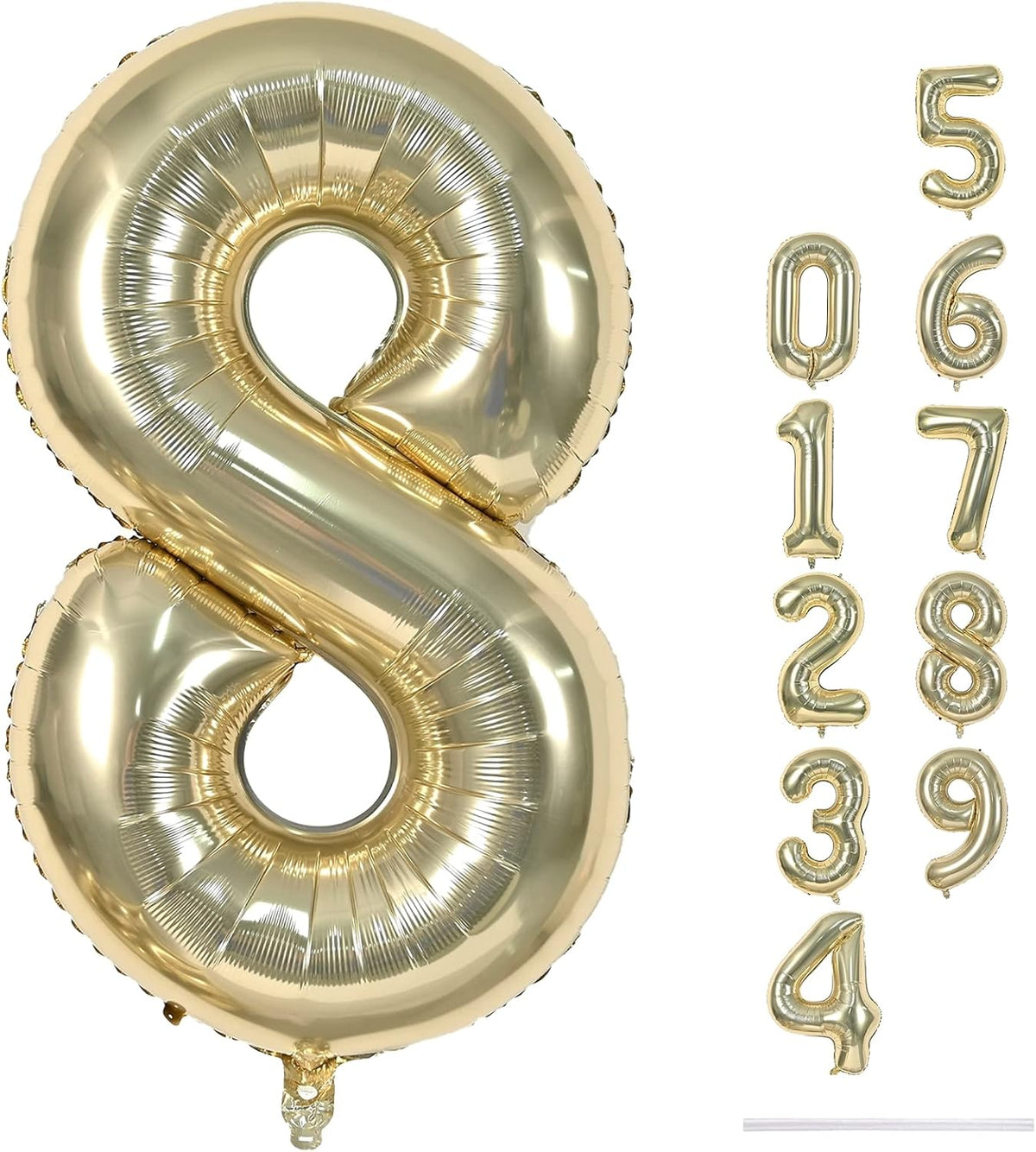 Champagne Gold 8 Balloons, 40" Giant Helium Foil Number 0-9 Light Gold Birthday Balloon for Boys