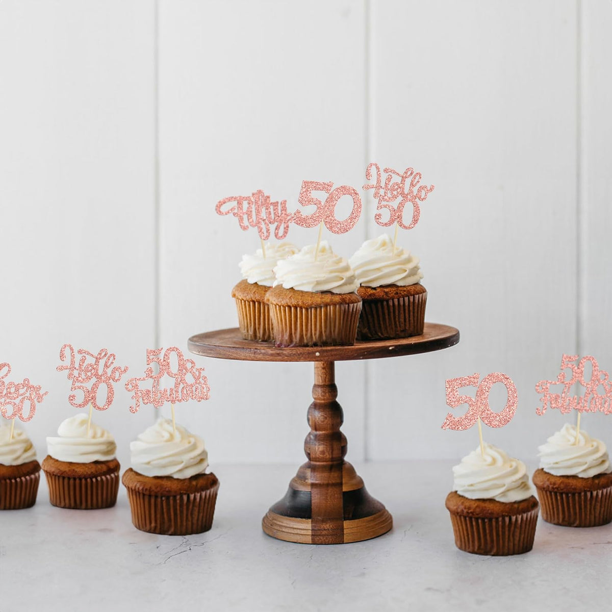 30Pcs Happy 50th Birthday Cupcake Toppers Rose Gold Glitter Fifty Cheers to 50 Years Old Birthday
