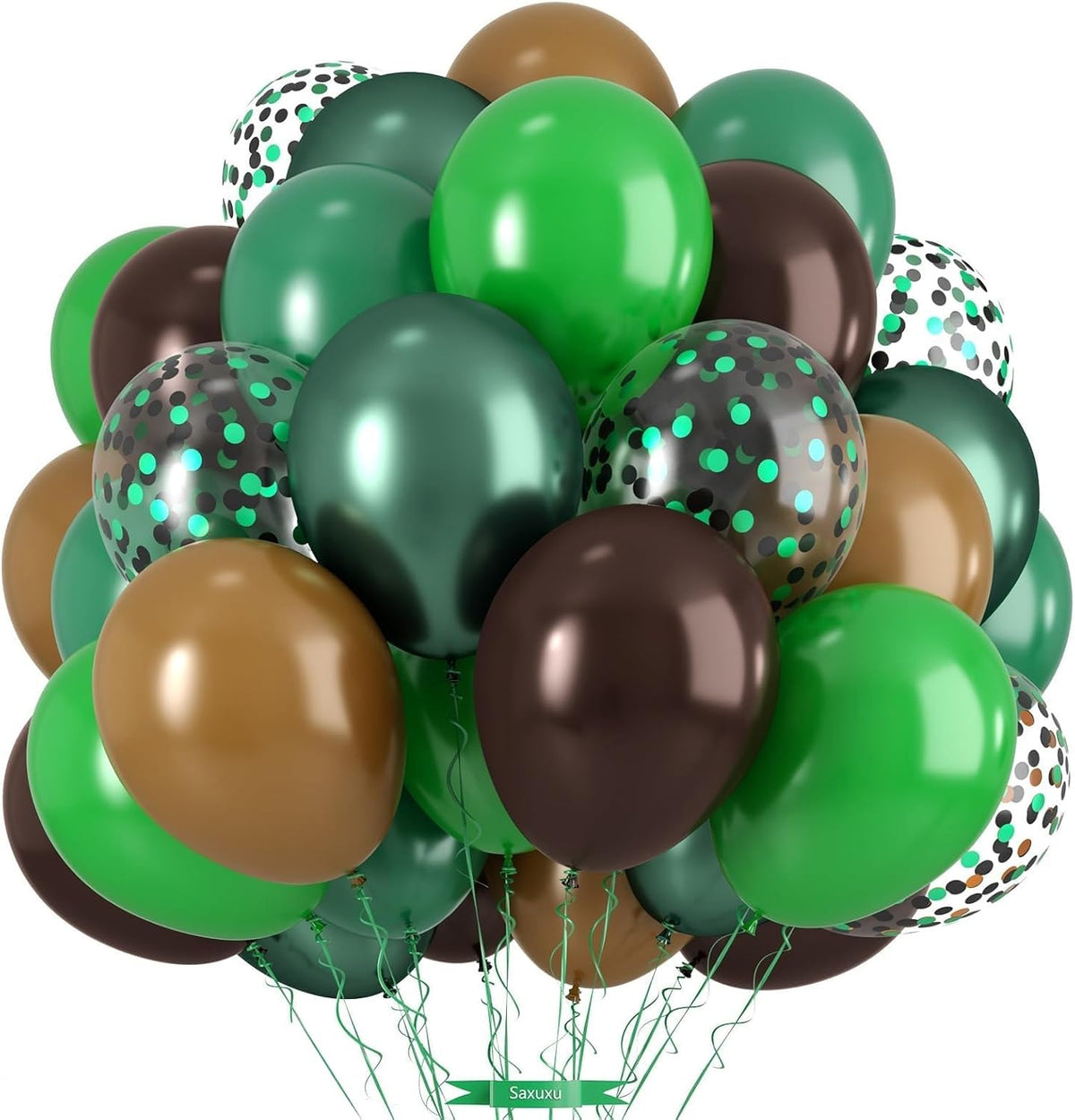 Brown and Green Balloons, 12 Inch Coffee Brown Emerald Dark Metallic Green Confetti Balloons for