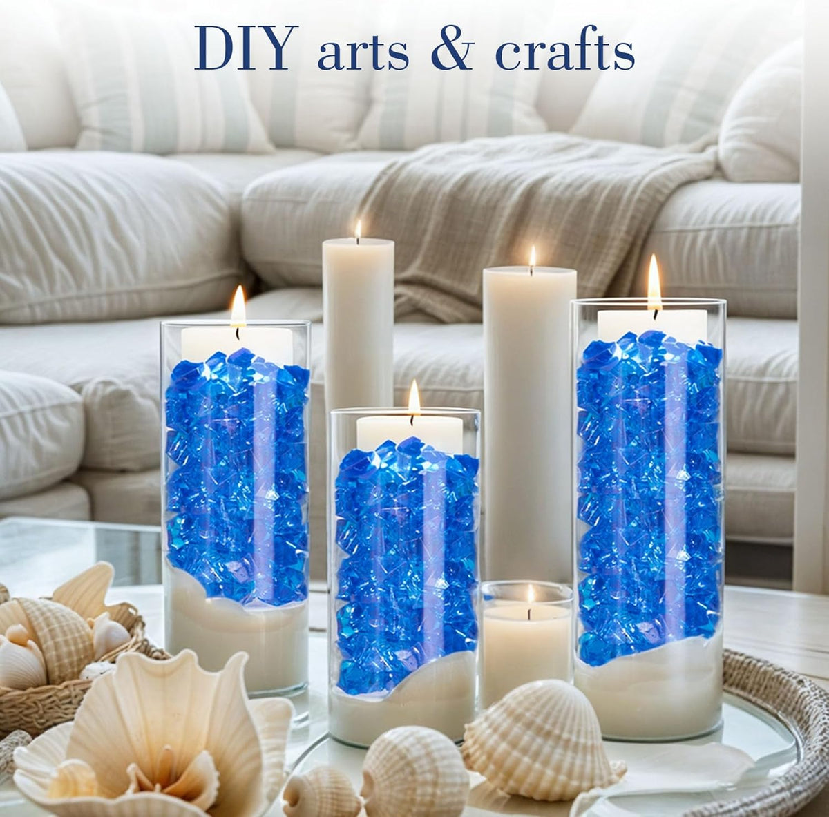 DomeStar Navy Blue Fake Ice Rocks, 150PCS Acrylic Gems Crystals Plastic Diamonds Centerpiece for