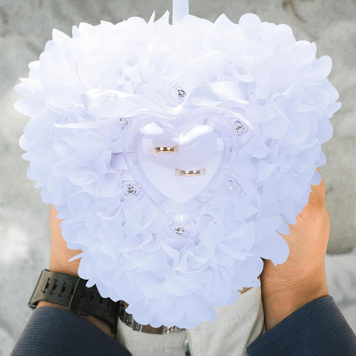 Ring Pillow is Designed with White Roses, Mozambique Diamond and Flowers. It is A Ring Bearer That