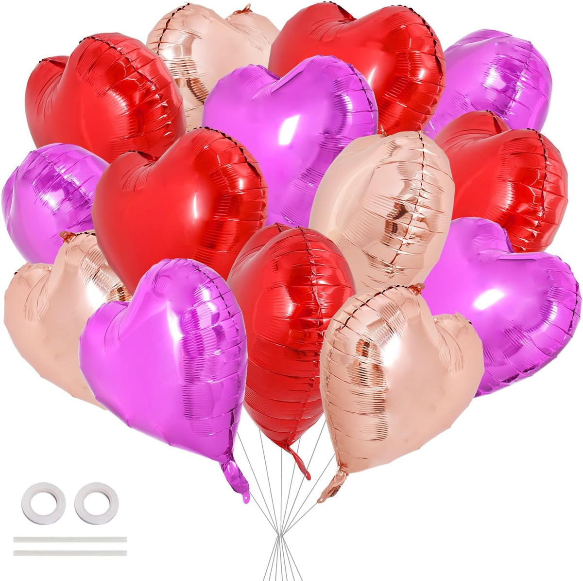 TONIFUL 30Pcs 18 Inch Heart Balloons Red Hot Pink Rose Gold Valentine’s Day Heart Shape Foil Mylar