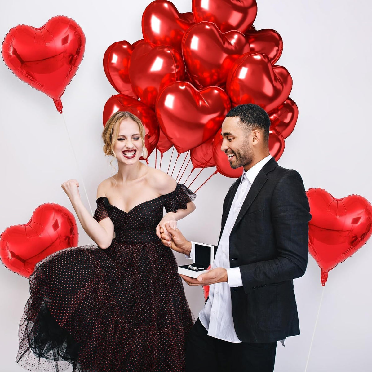 12 Pcs Heart Balloons, 18 inch Red Heart Shaped Balloons, Big Foil Helium Balloon, Love Foil