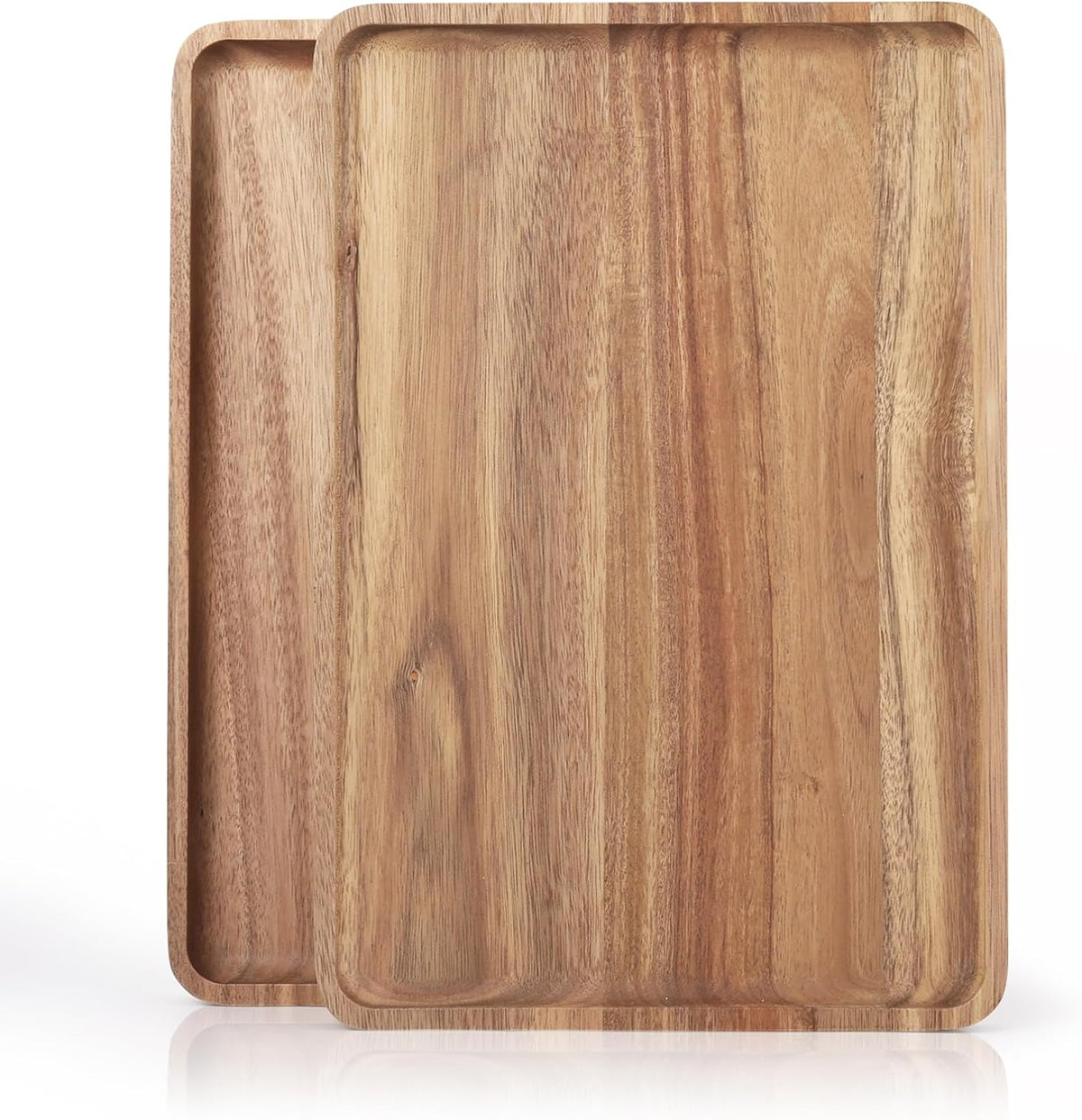 2 PCS Solid Acacia Wood Serving Trays 13 * 9 inch Rectangular Wooden Serving Platters Natural