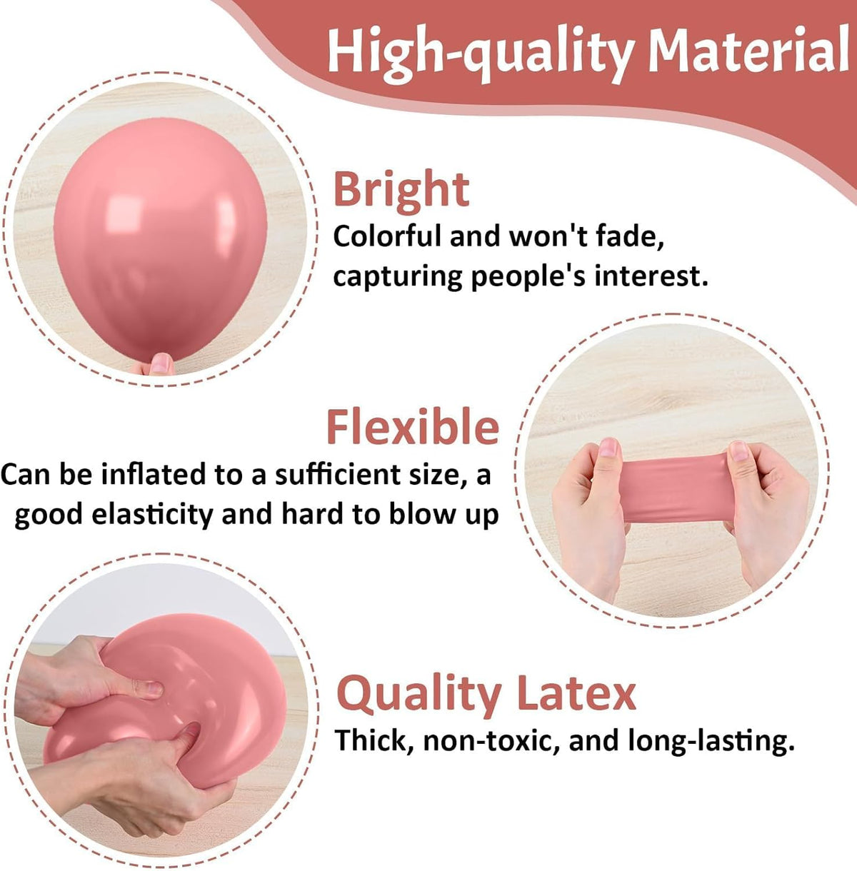 Paready Dusty Pink Balloons, 50 Pcs Retro Blush Pink White Balloons, 12 Inch Metallic Confetti Rose