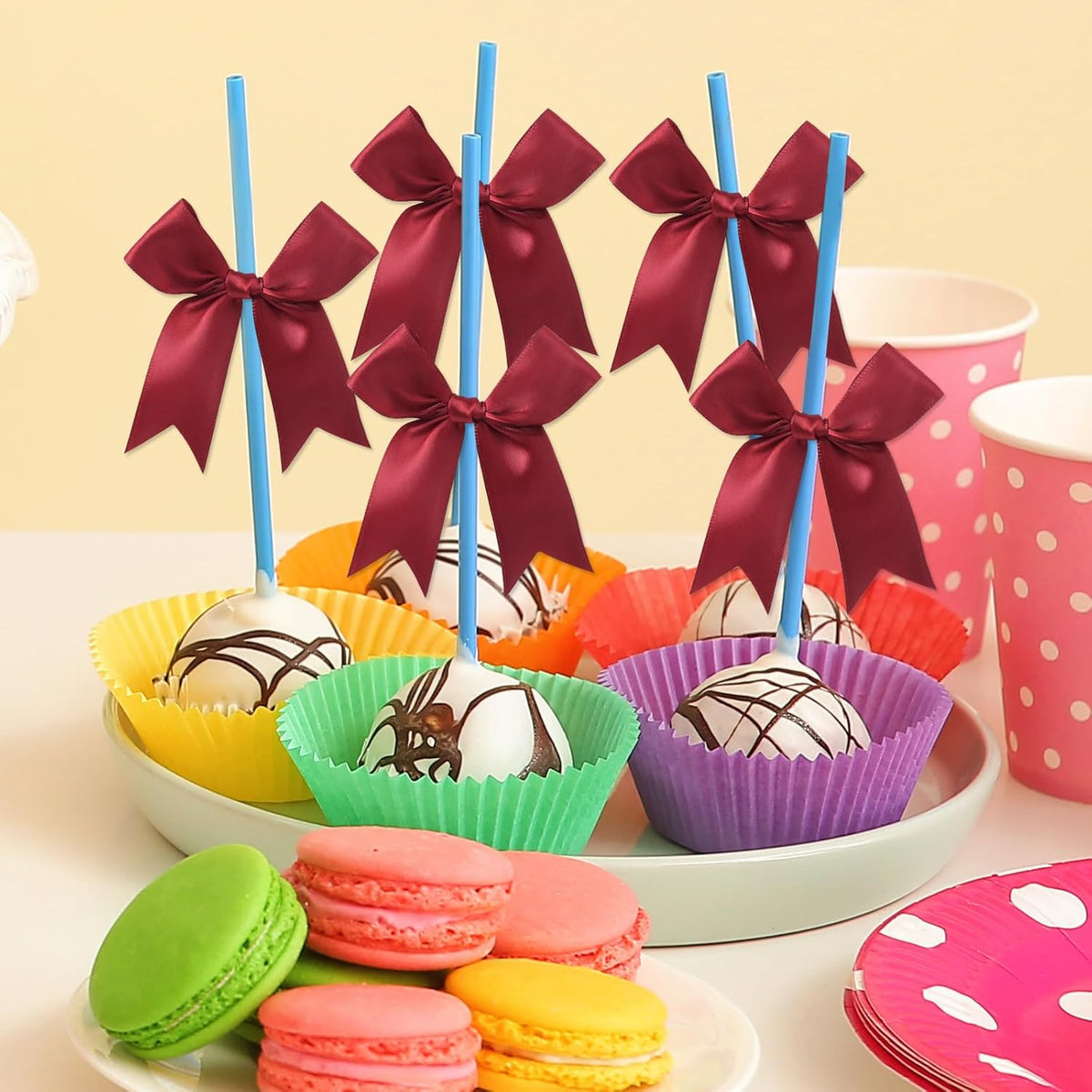 Feluwi Burgundy Gift Wrap Bows (50 Pcs) - 3.3 Inch Elegant Plastic-Free Bows for Christmas Gifts