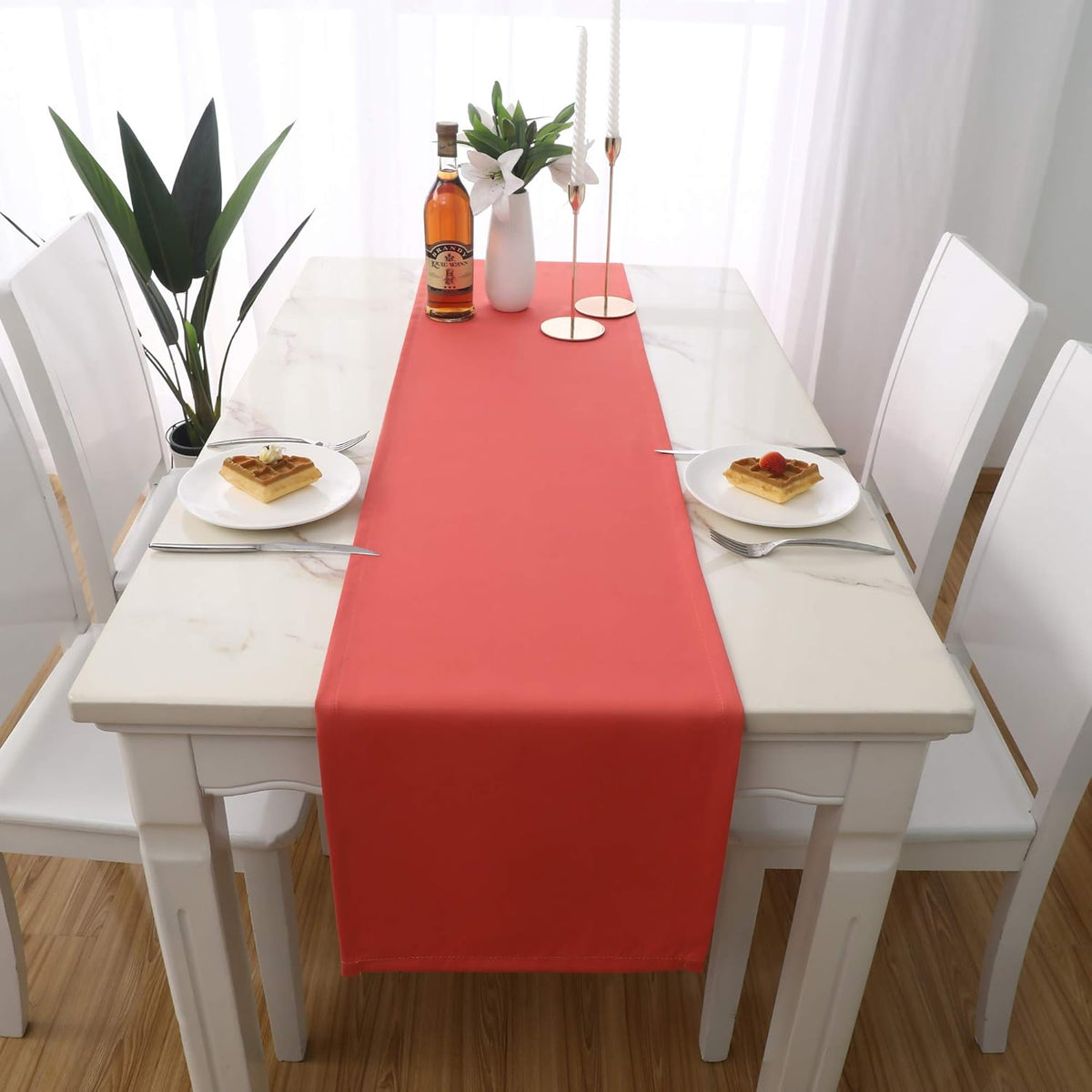 DUALIFE Coral Table Runner 14x72 Inch Solid Color Thick Polyester Decorative Cloth Handcrafted for