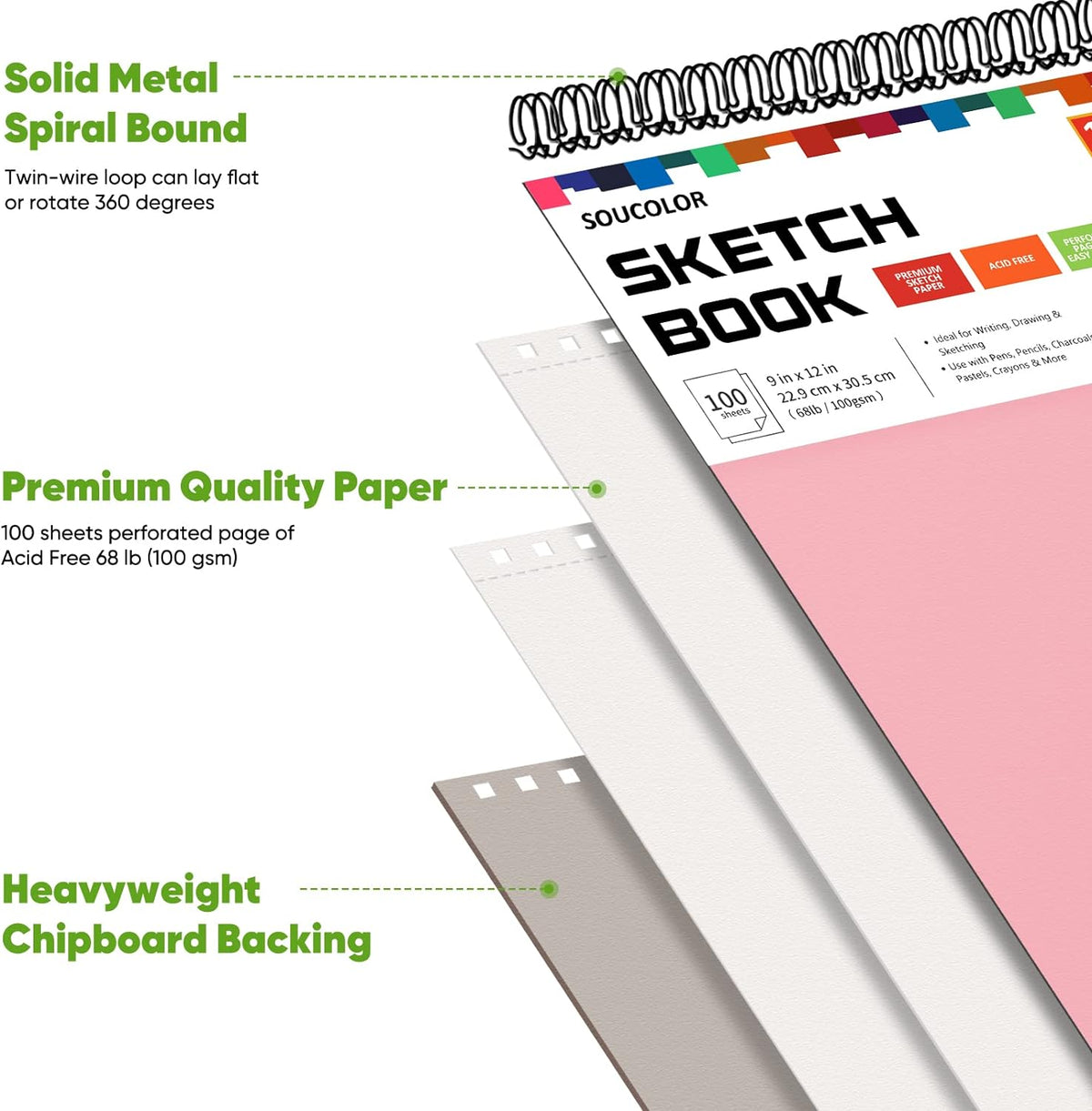 Soucolor 9"x12" Sketch Book 2-Pack: Halloween & Christmas Art Supplies for Kids Ages 5-15, Teens &