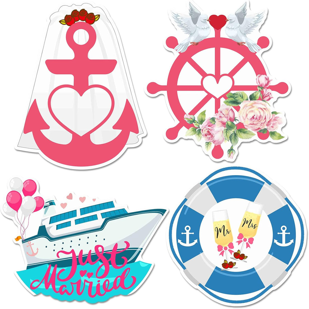 Xuhal 4 Pcs Just Married Cruise Door Decorations Wedding Honeymoon Cruise Door Magnets Just Married