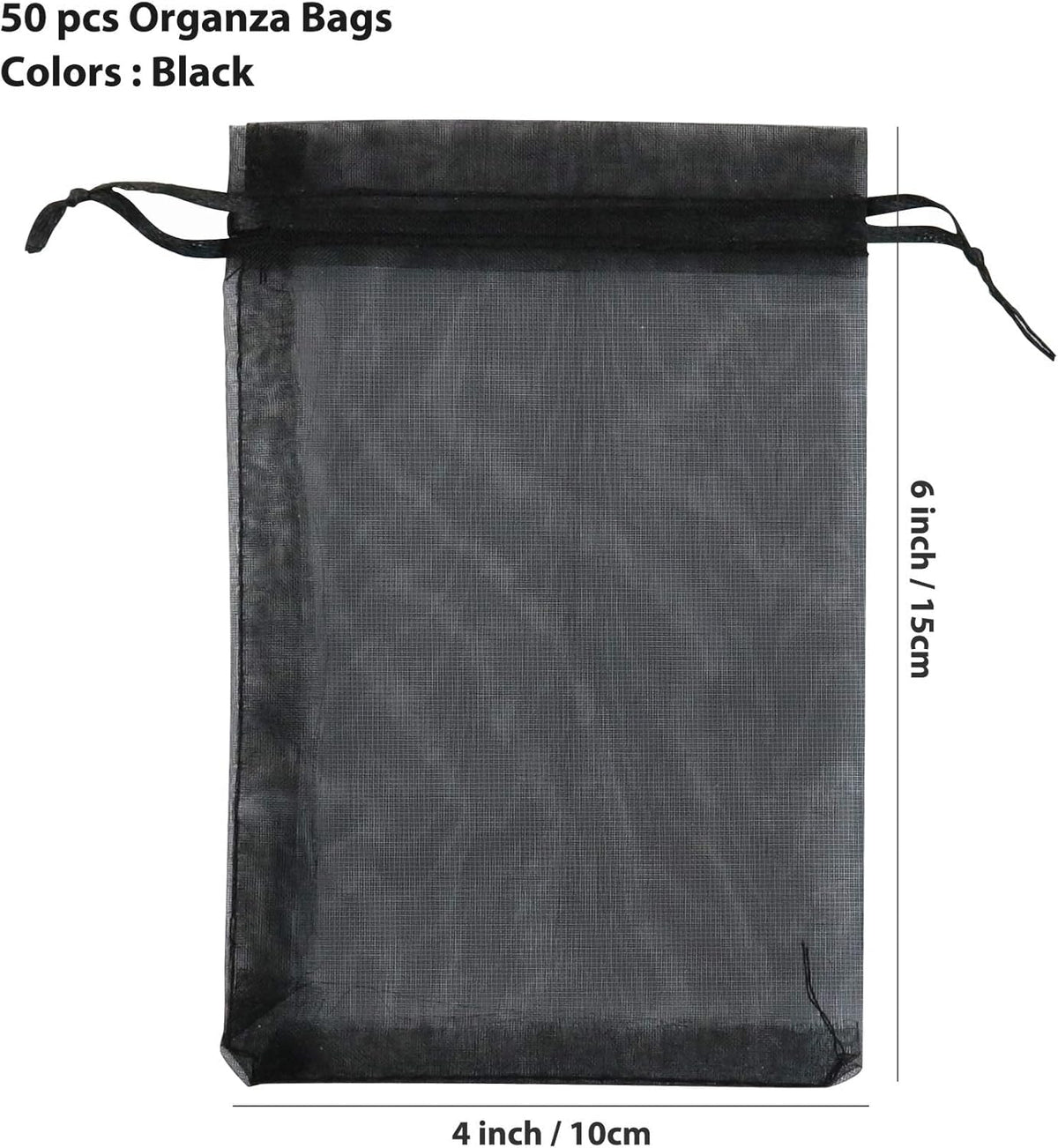 ANZNKU 50 Pack Black Organza Bags, 4 x 6 Inch Small Mesh Bags Drawstring Gift Pouches for Candy