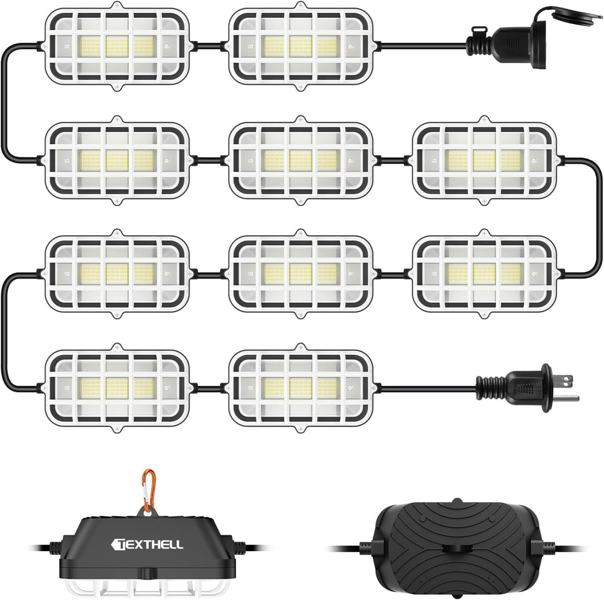 100FT LED Construction String Lights, 150W Super Bright 15000LM Plug in Linkable String Work