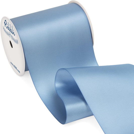 Ribbli Dusty Blue Satin Ribbon 4 Inch Wide Dusty Blue Ribbon for Wedding Chair Sash Grand Opening