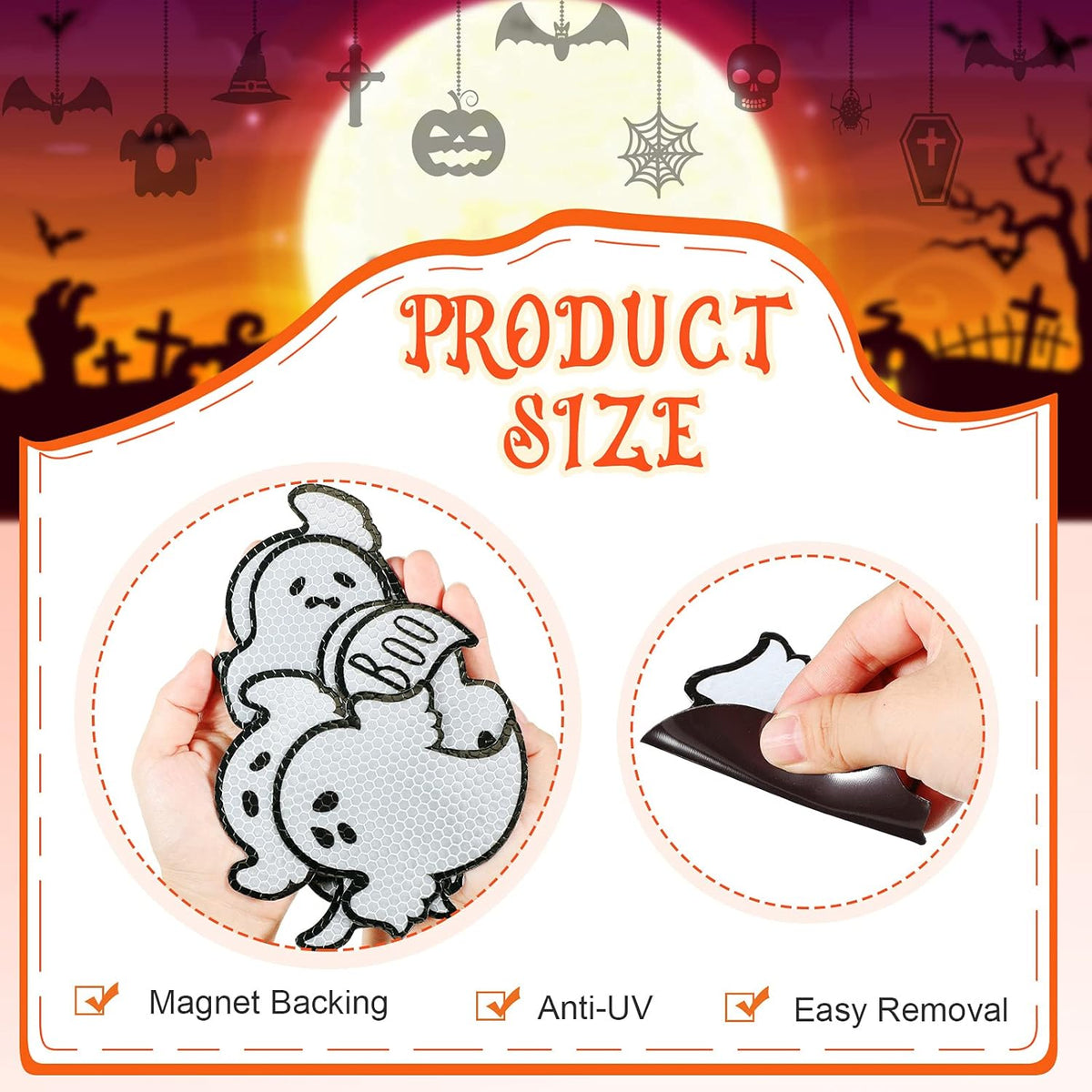 Chinco 18 Pcs Halloween Ghost Car Magnets Reflective Ghost Boo Refrigerator Automotive Magnet