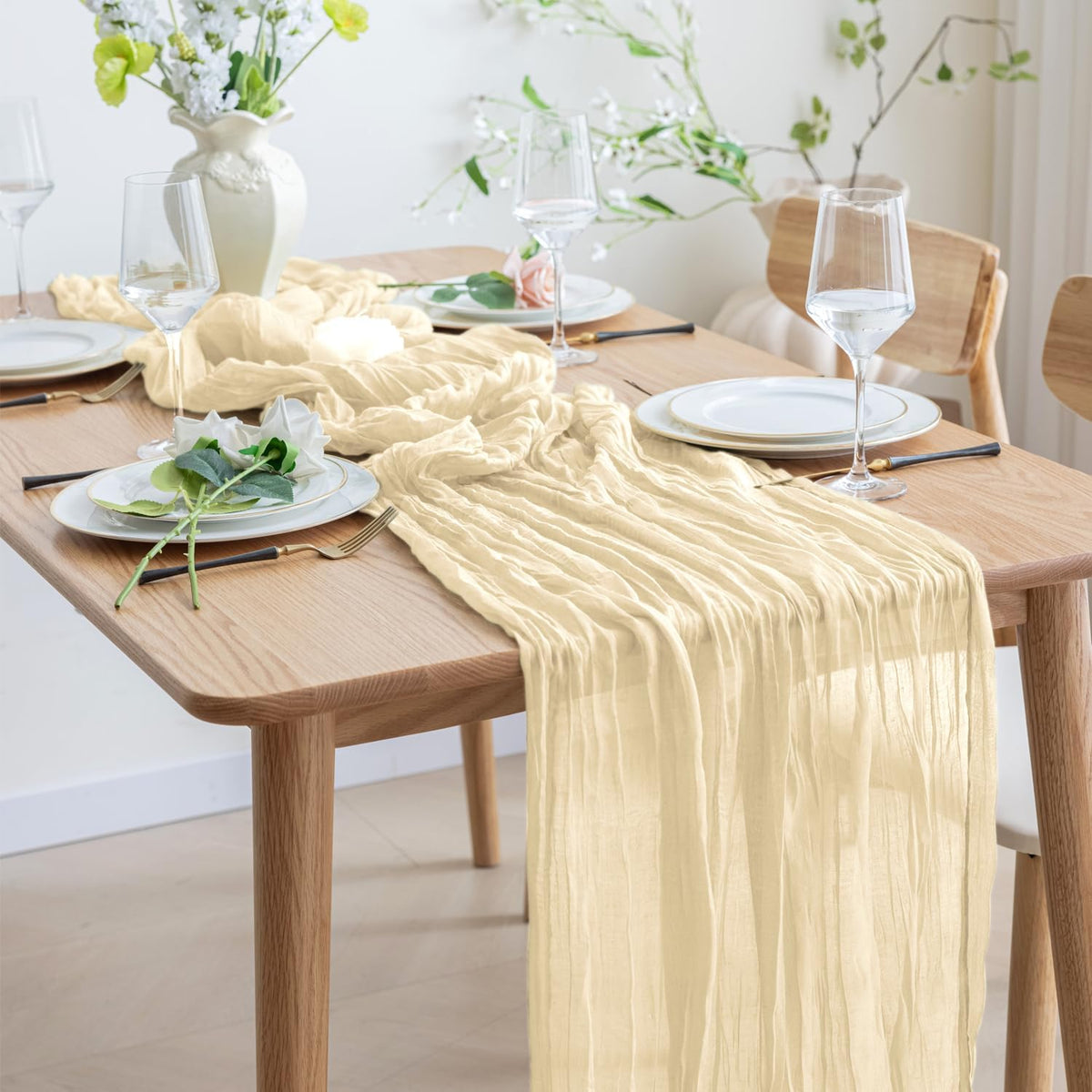 Asee'm 3pcs Cheesecloth Table Runner 120 Inches Long Beige Boho Gauze Cheese Cloth Runner 10FT