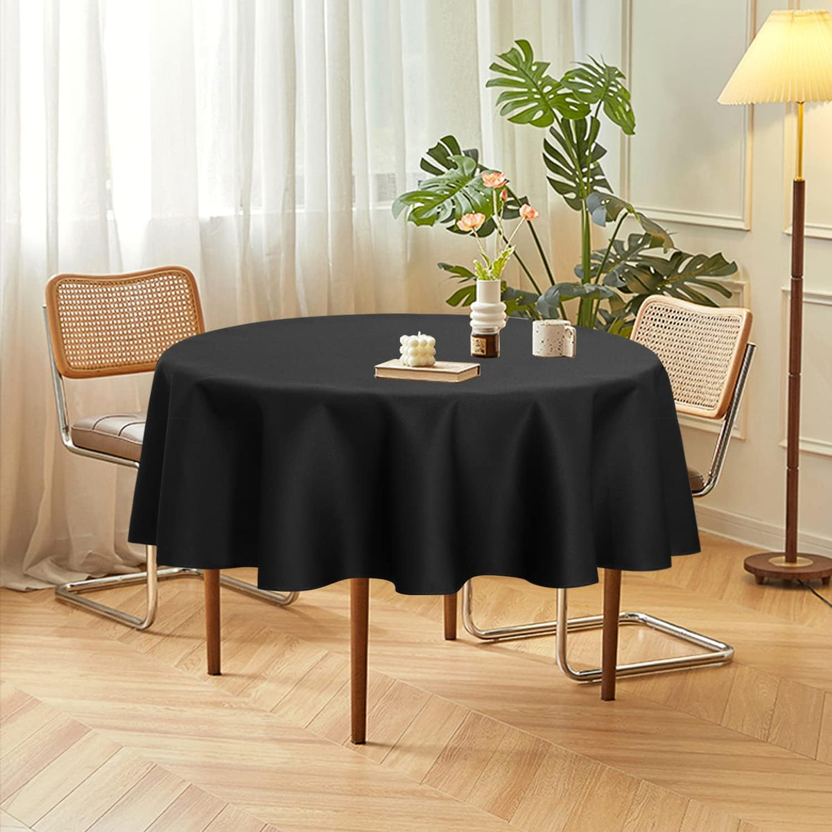 sancua 2 Pack Round Tablecloth 60 Inch Black, Stain and Wrinkle Resistant Table Cloth - Washable
