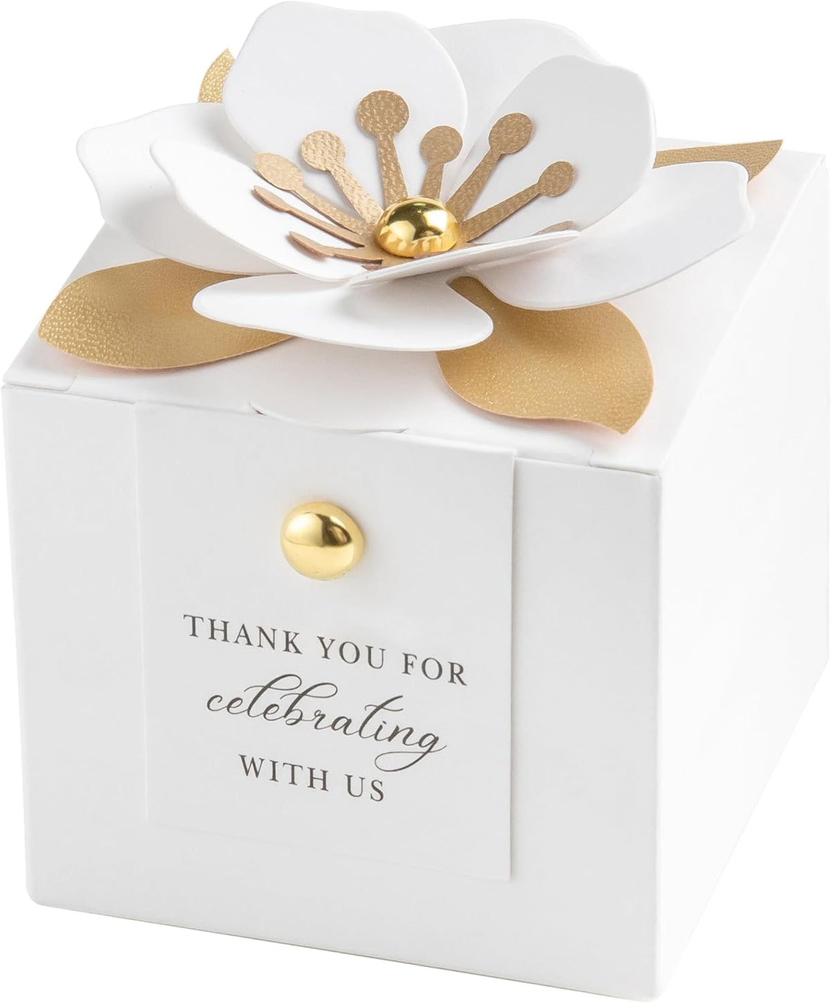 FEIYI 20 PCS Candy Boxes, 3 In 1 White Favor Boxes With Floral Decor, White Thank You Tags Gift
