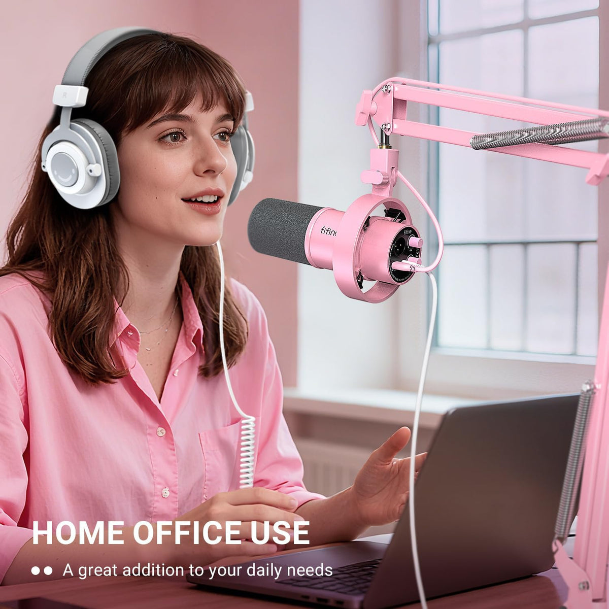 FIFINE Boom Arm Mic Stand, Microphone Arm with Desk Mount for Podcast Streaming Gaming Home Studio