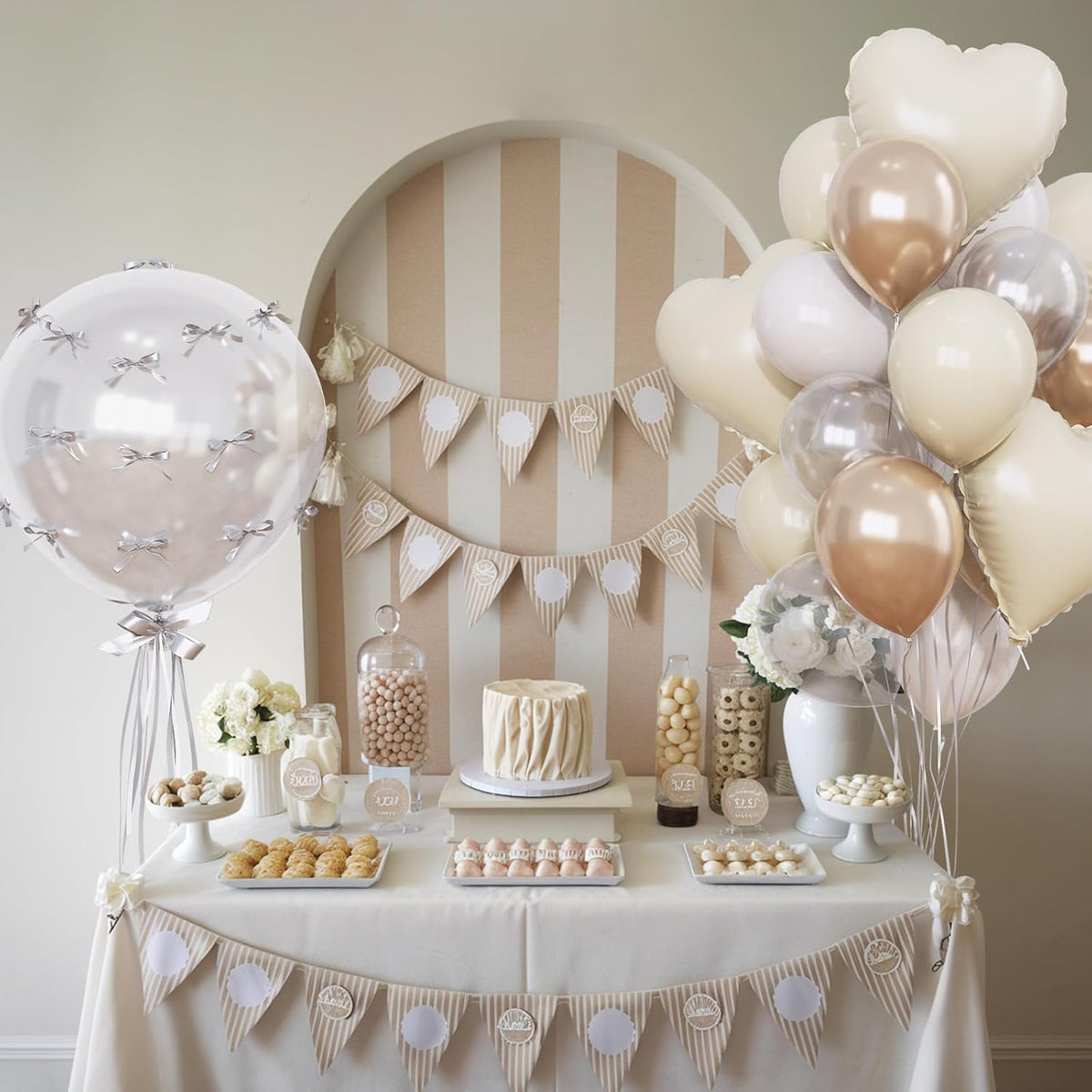 Cream White and Gold Balloons Beige Heart Balloon as Engagement Party Decorations, Metallic