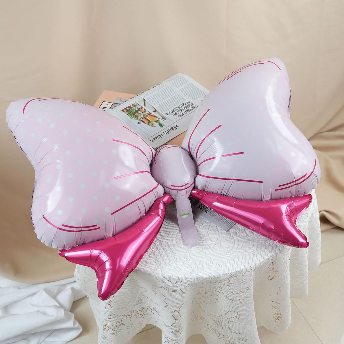 36 Inches Bow Foil Balloon Huge Bowtie Pink Balloon for Baby Shower, Wedding, Kids Theme Party